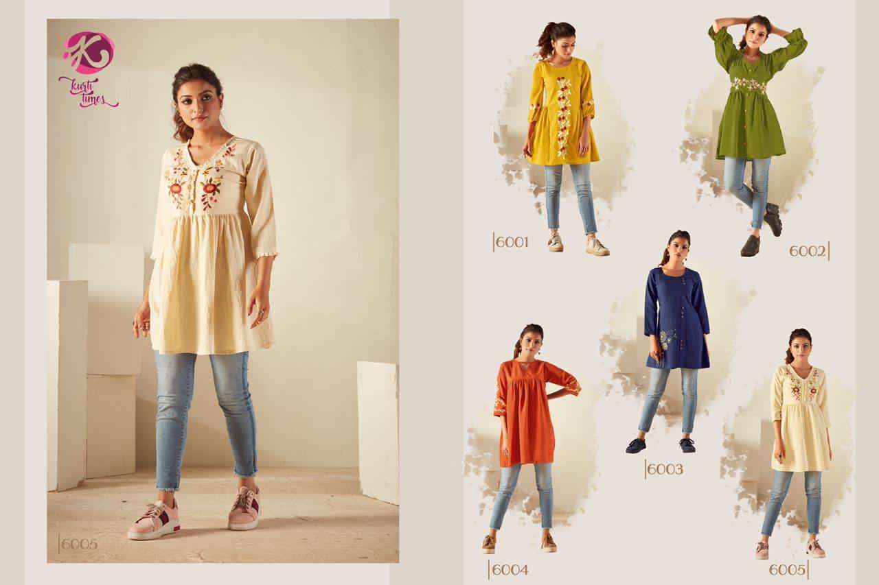 ORCHID BY KURTI TIMES 6001 TO 6005 SERIES BEAUTIFUL STYLISH FANCY COLORFUL CASUAL WEAR & ETHNIC WEAR & READY TO WEAR VISCOSE EMBROIDERED KURTIS AT WHOLESALE PRICE
