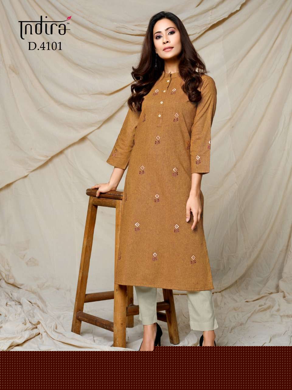 FINESSE BY INDIRA 4101 TO 4106 SERIES BEAUTIFUL STYLISH FANCY COLORFUL CASUAL WEAR & ETHNIC WEAR & READY TO WEAR WOOVEN COTTON EMBROIDERED KURTIS AT WHOLESALE PRICE