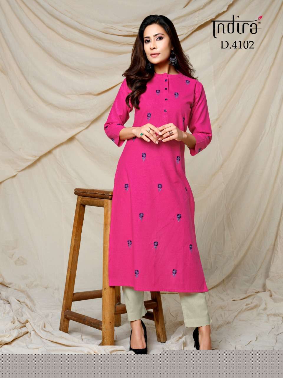 FINESSE BY INDIRA 4101 TO 4106 SERIES BEAUTIFUL STYLISH FANCY COLORFUL CASUAL WEAR & ETHNIC WEAR & READY TO WEAR WOOVEN COTTON EMBROIDERED KURTIS AT WHOLESALE PRICE