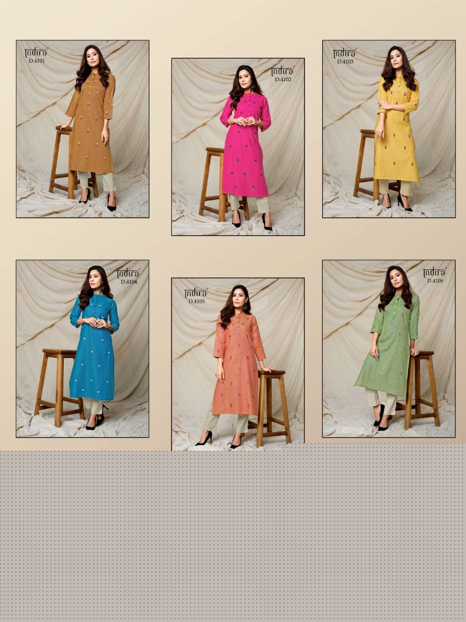 FINESSE BY INDIRA 4101 TO 4106 SERIES BEAUTIFUL STYLISH FANCY COLORFUL CASUAL WEAR & ETHNIC WEAR & READY TO WEAR WOOVEN COTTON EMBROIDERED KURTIS AT WHOLESALE PRICE