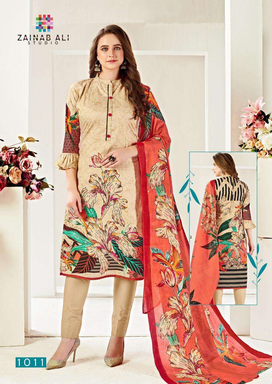 PREMIUM LAWN COLLECTION VOL-1 BY ZAINAB ALI 1011 TO 1020 SERIES BEAUTIFUL STYLISH FANCY COLORFUL CASUAL WEAR & ETHNIC WEAR HEAVY COTTON LAWN PRINT DRESSES AT WHOLESALE PRICE