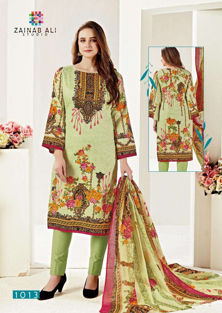 PREMIUM LAWN COLLECTION VOL-1 BY ZAINAB ALI 1011 TO 1020 SERIES BEAUTIFUL STYLISH FANCY COLORFUL CASUAL WEAR & ETHNIC WEAR HEAVY COTTON LAWN PRINT DRESSES AT WHOLESALE PRICE