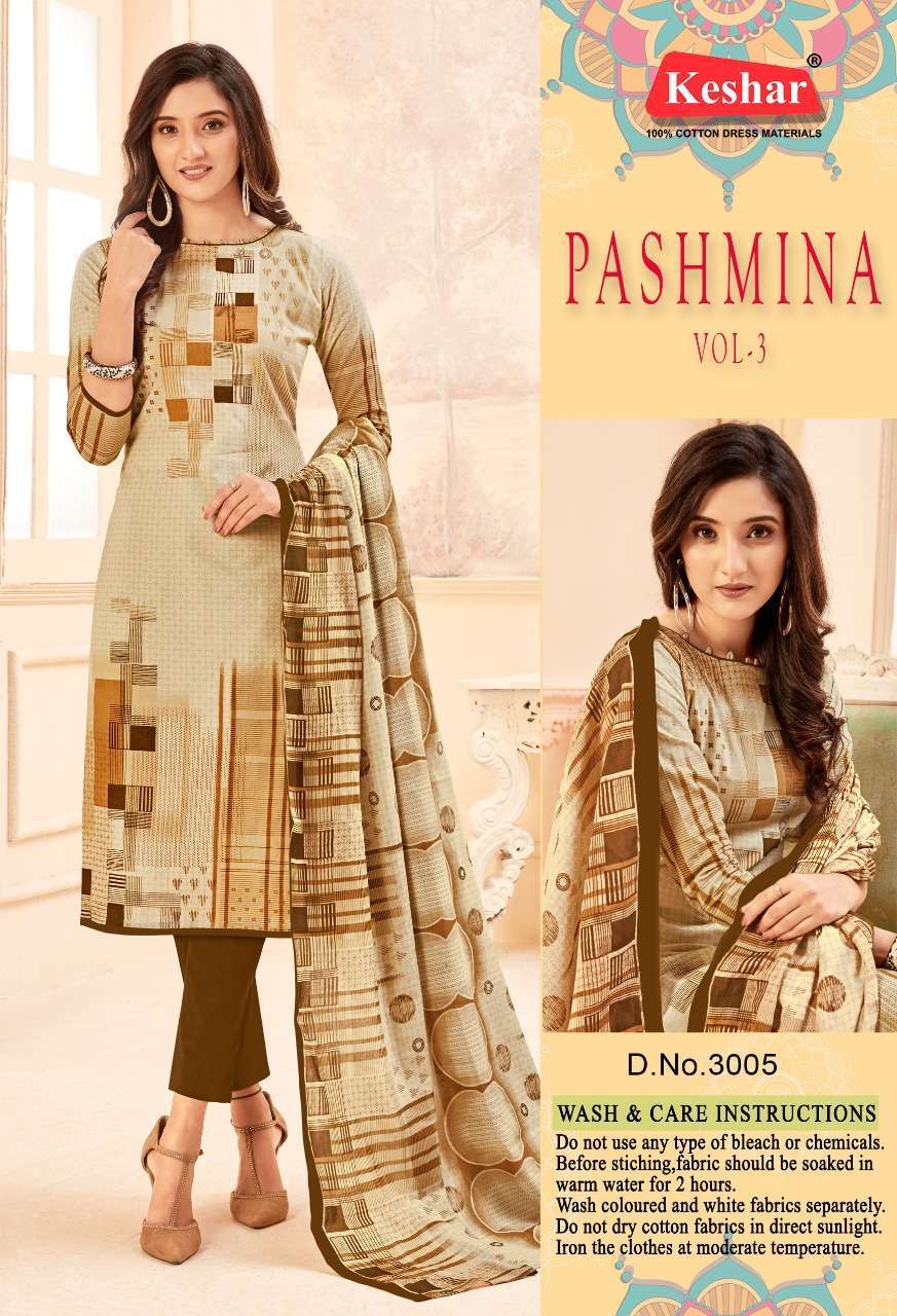 PASHMINA VOL-3 BY KESHAR 3001 TO 3010 SERIES BEAUTIFUL STYLISH SUITS FANCY COLORFUL CASUAL WEAR & ETHNIC WEAR & READY TO WEAR PURE COTTON DRESSES AT WHOLESALE PRICE