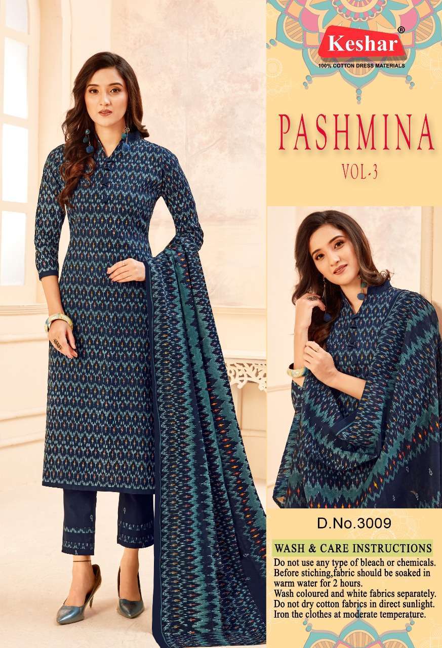 PASHMINA VOL-3 BY KESHAR 3001 TO 3010 SERIES BEAUTIFUL STYLISH SUITS FANCY COLORFUL CASUAL WEAR & ETHNIC WEAR & READY TO WEAR PURE COTTON DRESSES AT WHOLESALE PRICE