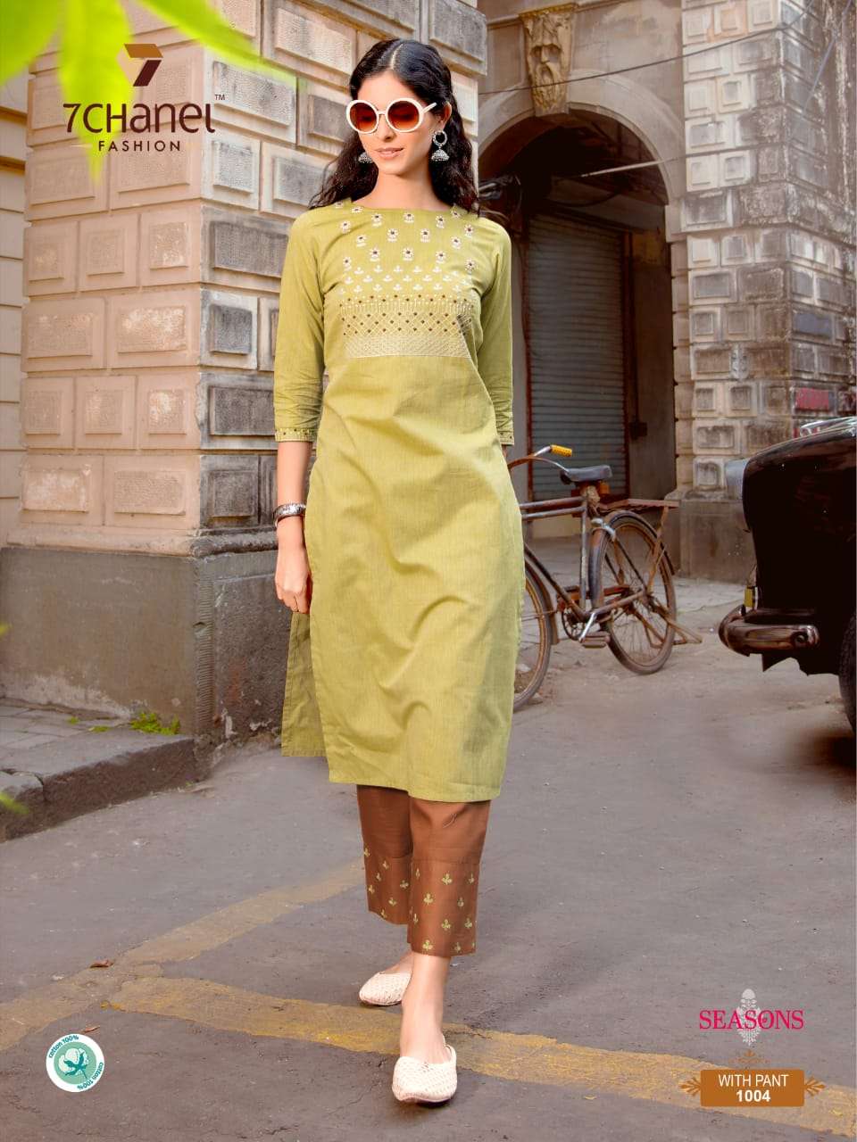 SEASONS BY 7 CHANEL 1001 TO 1004 SERIES STYLISH FANCY BEAUTIFUL COLORFUL CASUAL WEAR & ETHNIC WEAR PURE COTTON KURTIS WITH BOTTOM AT WHOLESALE PRICE