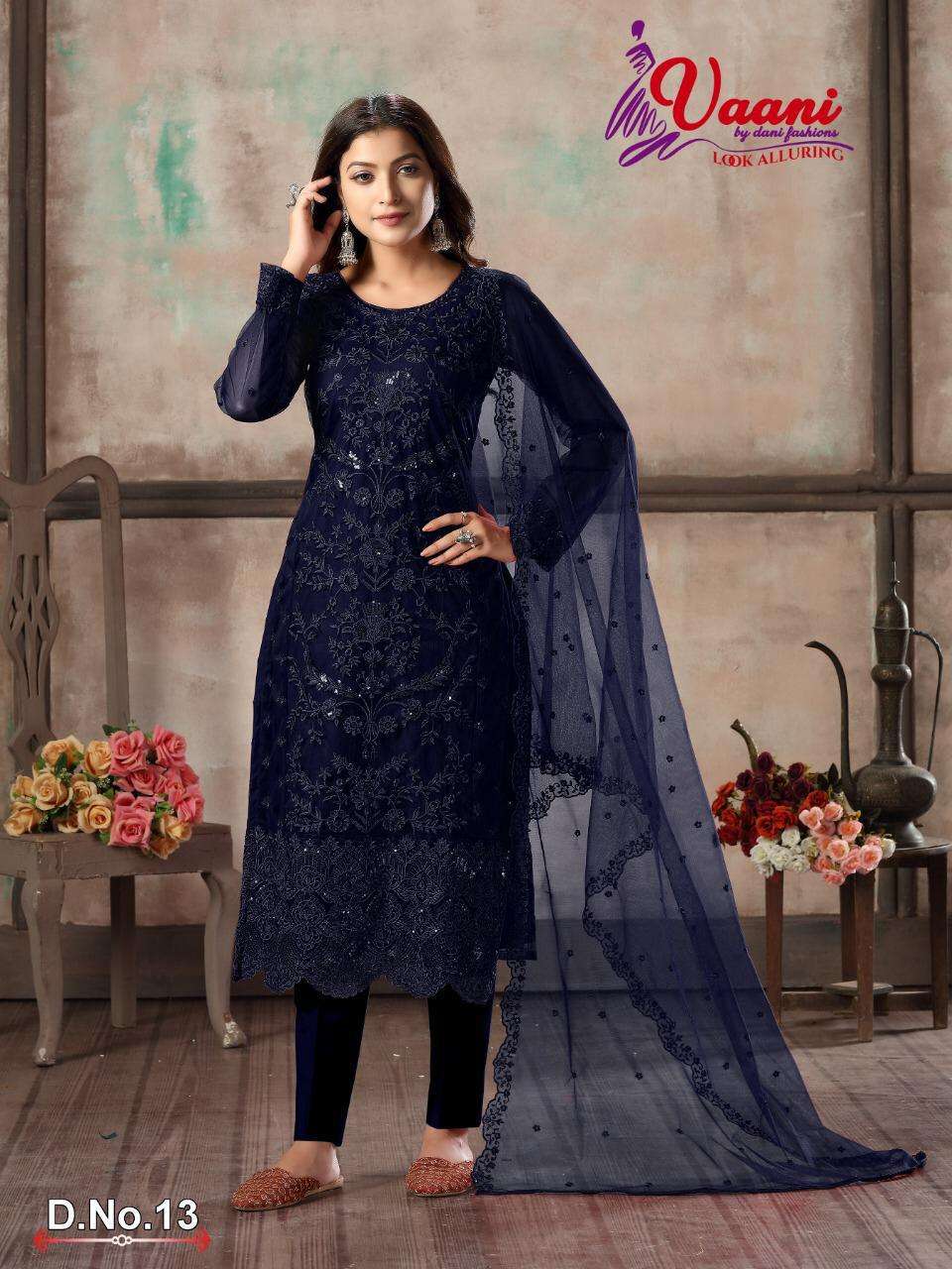 VAANI VOL-1 BY DANI FASHION 11 TO 14 SERIES DESIGNER SUITS BEAUTIFUL STYLISH FANCY COLORFUL PARTY WEAR & ETHNIC WEAR NET EMBROIDERED DRESSES AT WHOLESALE PRICE