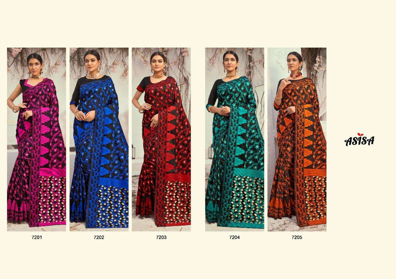 FALGUNI VOL-2 BY ASISA 7201 TO 7205 SERIES INDIAN TRADITIONAL WEAR COLLECTION BEAUTIFUL STYLISH FANCY COLORFUL PARTY WEAR & OCCASIONAL WEAR LICHI KOTA SAREES AT WHOLESALE PRICE