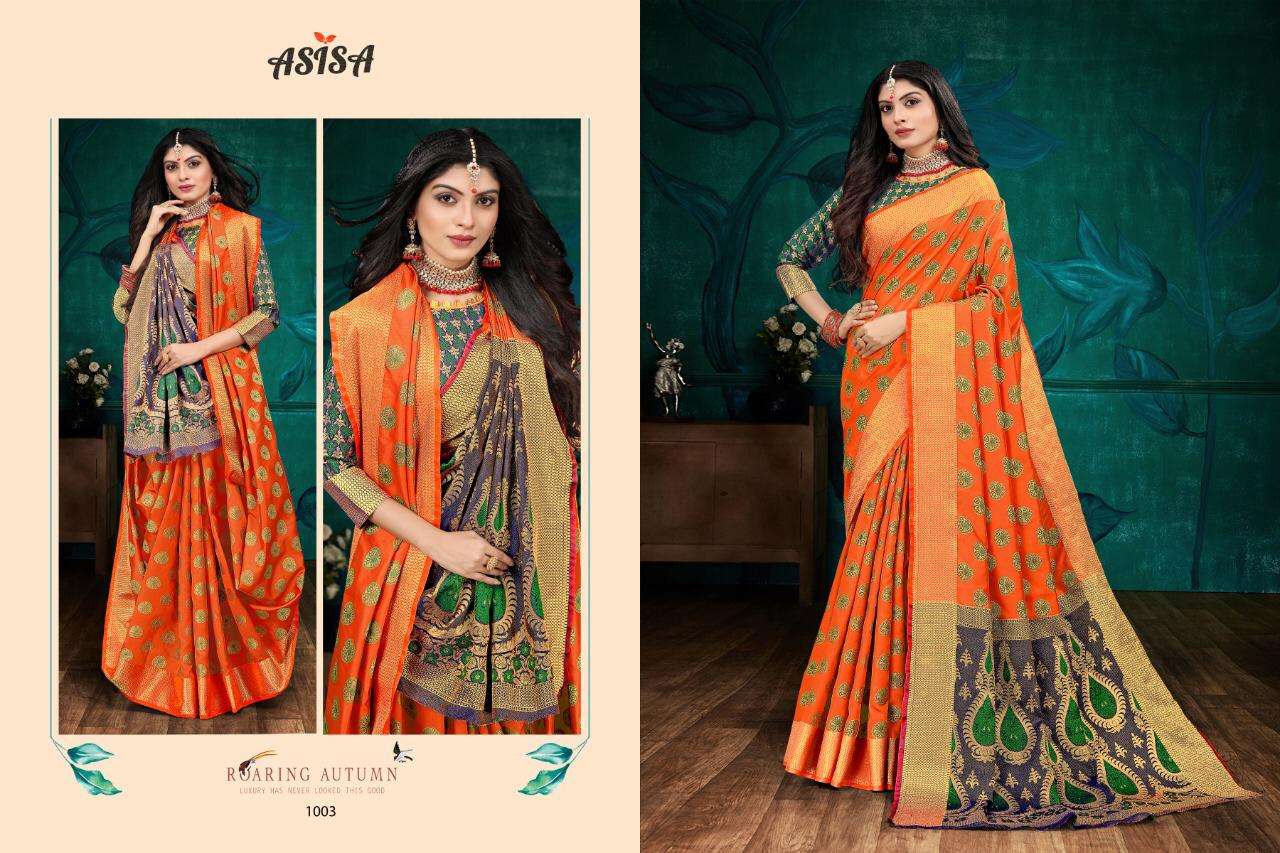 CAMPA SILK BY ASISA 1001 TO 1004 SERIES INDIAN TRADITIONAL WEAR COLLECTION BEAUTIFUL STYLISH FANCY COLORFUL PARTY WEAR & OCCASIONAL WEAR SILK SAREES AT WHOLESALE PRICE