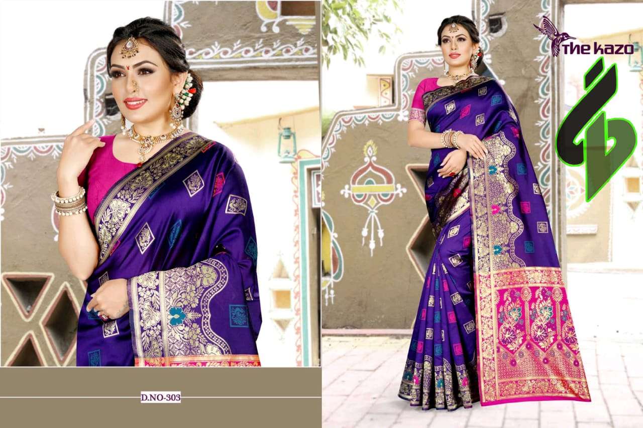 MENKA VOL-3 BY THE KAZO INDIAN TRADITIONAL WEAR COLLECTION BEAUTIFUL STYLISH FANCY COLORFUL PARTY WEAR & OCCASIONAL WEAR BANARASI SILK SAREES AT WHOLESALE PRICE