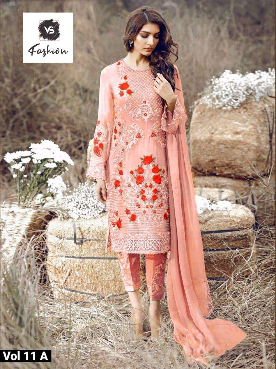 V S FASHION HIT DESIGN 11 COLOURS BY V S FASHION 11-A TO 11-G SERIES INDIAN TRADITIONAL WEAR COLLECTION BEAUTIFUL STYLISH FANCY COLORFUL PARTY WEAR & OCCASIONAL WEAR FANCY DRESS AT WHOLESALE PRICE