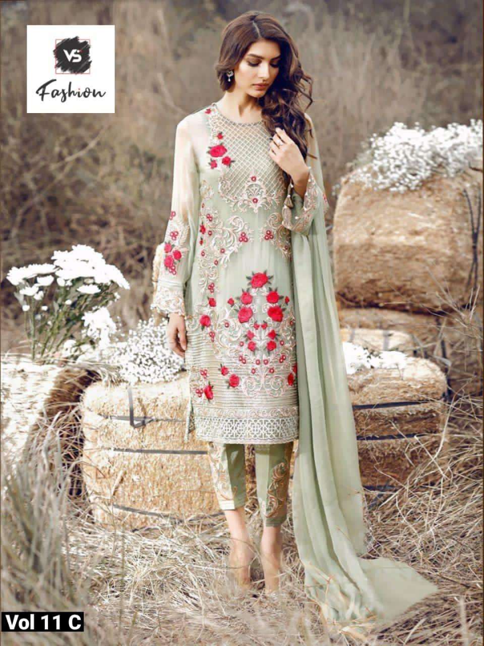 V S FASHION HIT DESIGN 11 COLOURS BY V S FASHION 11-A TO 11-G SERIES INDIAN TRADITIONAL WEAR COLLECTION BEAUTIFUL STYLISH FANCY COLORFUL PARTY WEAR & OCCASIONAL WEAR FANCY DRESS AT WHOLESALE PRICE