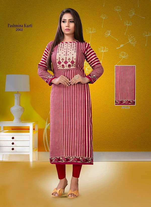 PASHMINA VOL-2 BY POORVI DESIGNER 2001 TO 2009 SERIES BEAUTIFUL STYLISH FANCY COLORFUL CASUAL WEAR & ETHNIC WEAR & READY TO WEAR PURE PASHMINA PRINTED KURTIS AT WHOLESALE PRICE