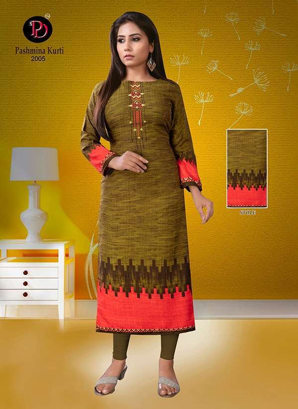 PASHMINA VOL-2 BY POORVI DESIGNER 2001 TO 2009 SERIES BEAUTIFUL STYLISH FANCY COLORFUL CASUAL WEAR & ETHNIC WEAR & READY TO WEAR PURE PASHMINA PRINTED KURTIS AT WHOLESALE PRICE