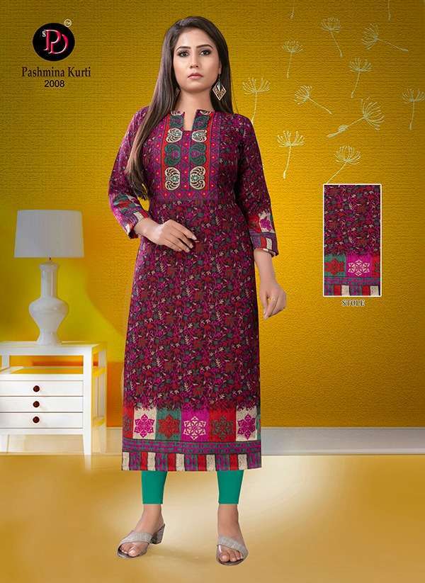 PASHMINA VOL-2 BY POORVI DESIGNER 2001 TO 2009 SERIES BEAUTIFUL STYLISH FANCY COLORFUL CASUAL WEAR & ETHNIC WEAR & READY TO WEAR PURE PASHMINA PRINTED KURTIS AT WHOLESALE PRICE