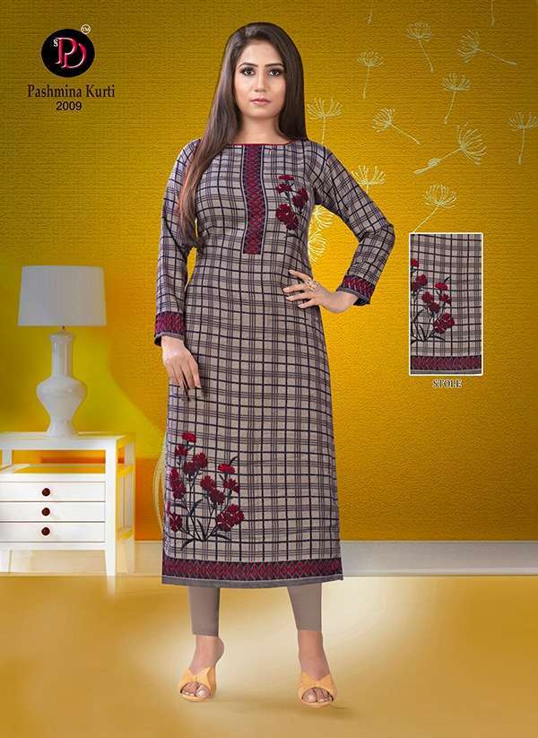 PASHMINA VOL-2 BY POORVI DESIGNER 2001 TO 2009 SERIES BEAUTIFUL STYLISH FANCY COLORFUL CASUAL WEAR & ETHNIC WEAR & READY TO WEAR PURE PASHMINA PRINTED KURTIS AT WHOLESALE PRICE
