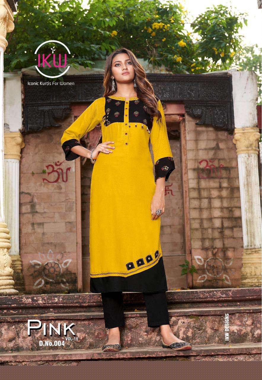 PINK VOL-11 BY IKW 001 TO 008 SERIES STYLISH FANCY BEAUTIFUL COLORFUL CASUAL WEAR & ETHNIC WEAR RAYON KURTIS AT WHOLESALE PRICE