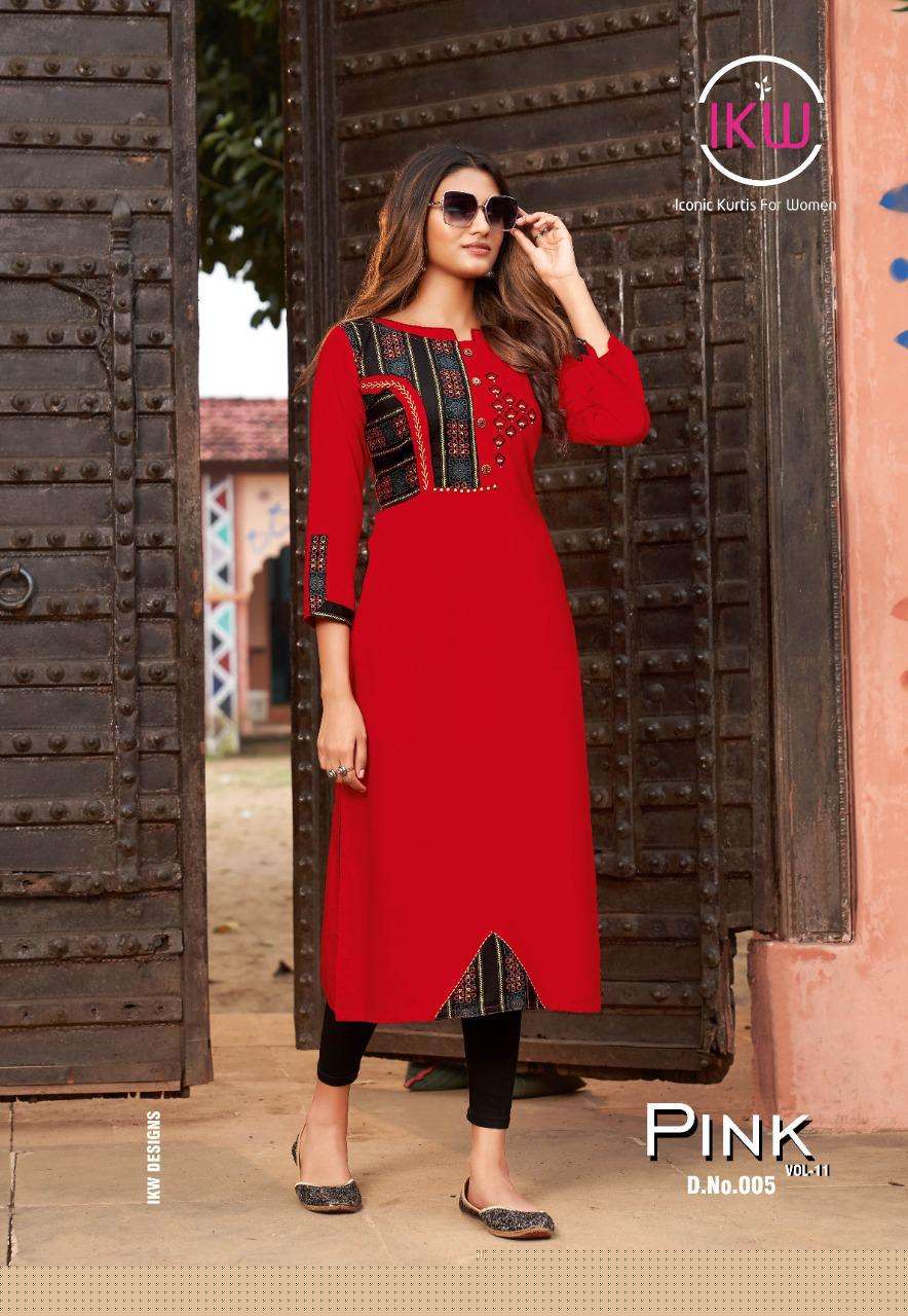 PINK VOL-11 BY IKW 001 TO 008 SERIES STYLISH FANCY BEAUTIFUL COLORFUL CASUAL WEAR & ETHNIC WEAR RAYON KURTIS AT WHOLESALE PRICE