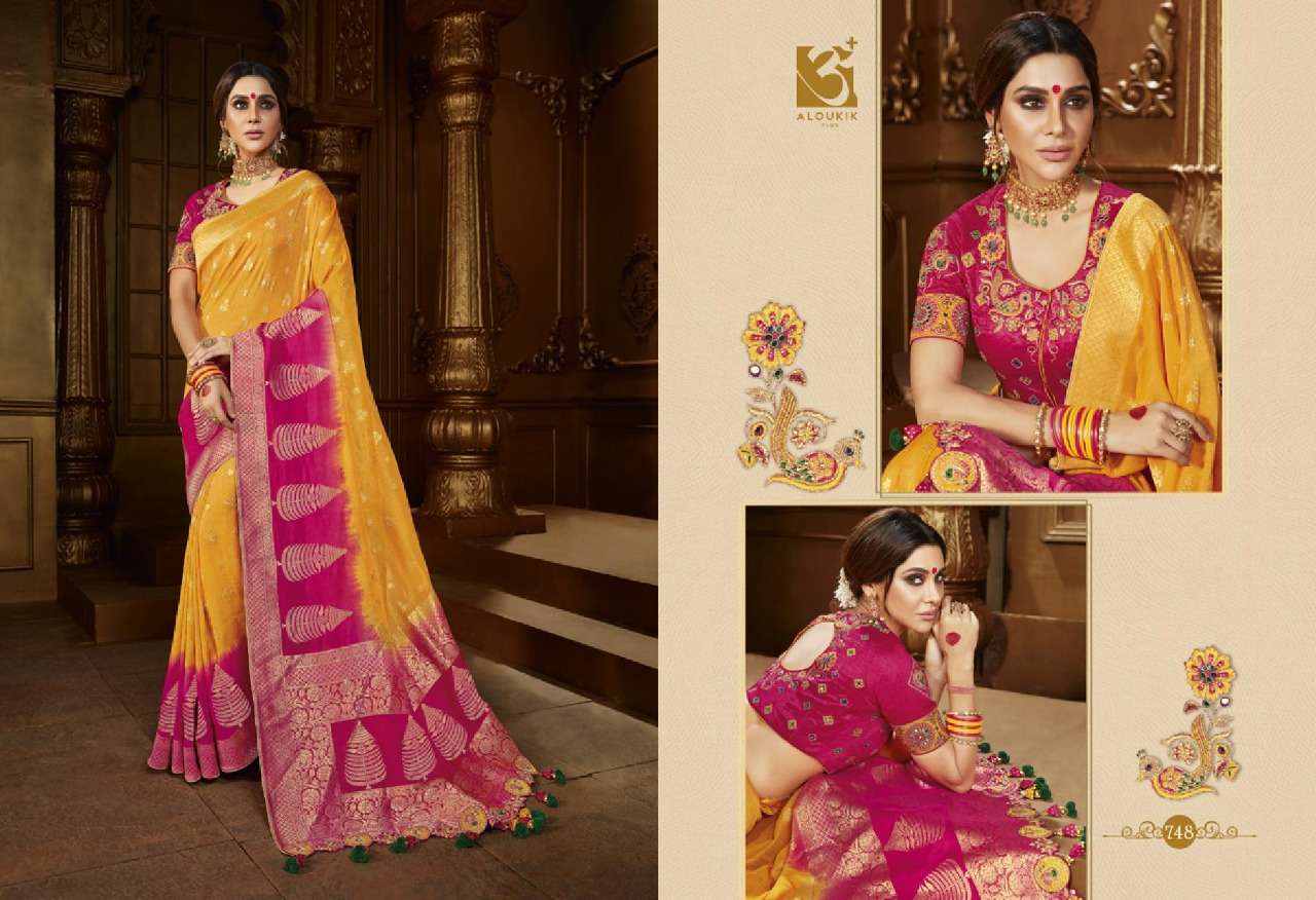 EHSAAS BY ALOUKIK 747 TO 755 SERIES INDIAN TRADITIONAL WEAR COLLECTION BEAUTIFUL STYLISH FANCY COLORFUL PARTY WEAR & OCCASIONAL WEAR FANCY SAREES AT WHOLESALE PRICE