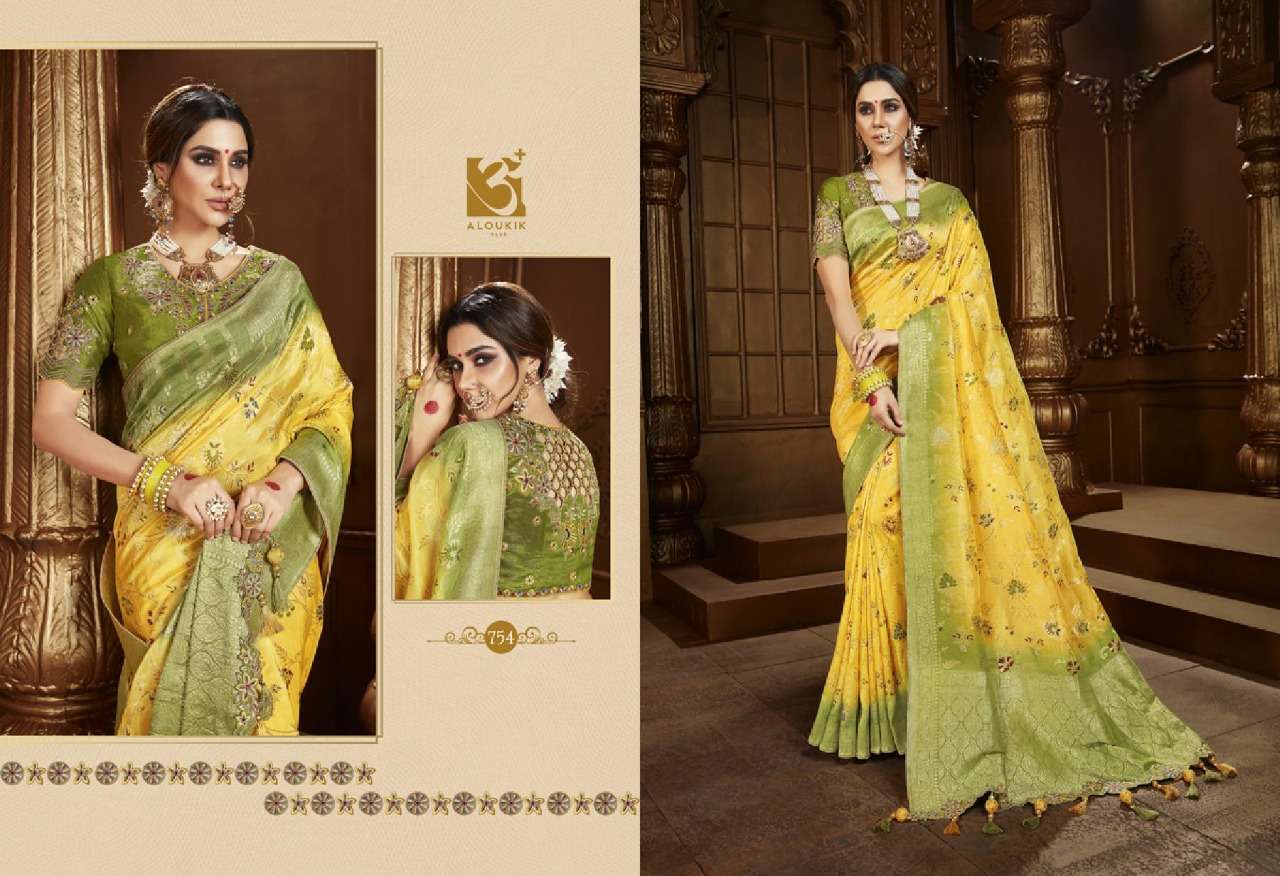 EHSAAS BY ALOUKIK 747 TO 755 SERIES INDIAN TRADITIONAL WEAR COLLECTION BEAUTIFUL STYLISH FANCY COLORFUL PARTY WEAR & OCCASIONAL WEAR FANCY SAREES AT WHOLESALE PRICE