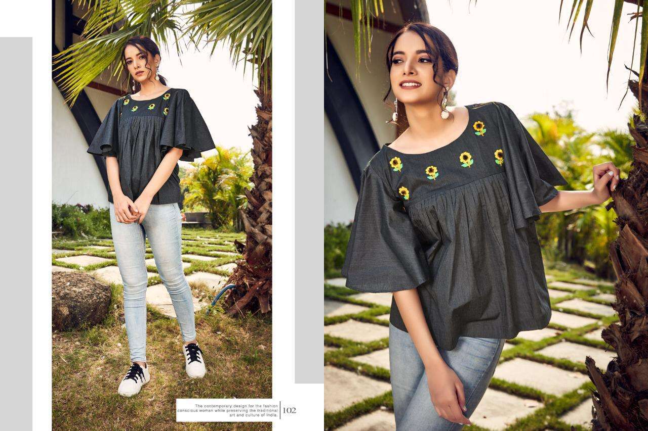 MAZE BY KURTI TIMES 101 TO 104 SERIES BEAUTIFUL STYLISH FANCY COLORFUL CASUAL WEAR & ETHNIC WEAR COTTON TOPS AT WHOLESALE PRICE