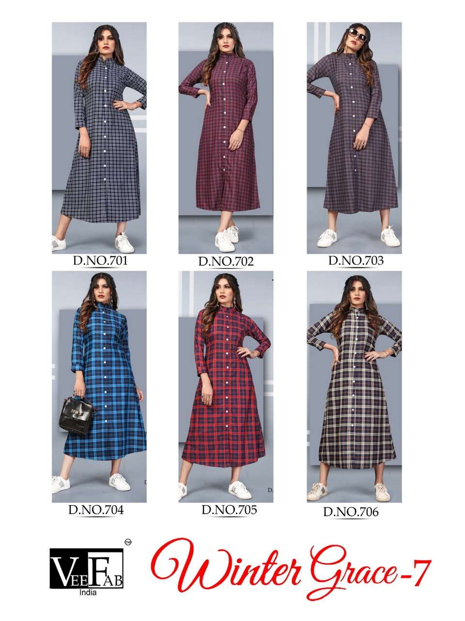 WINTER GRACE VOL-7 BY VEE FAB 701 TO 706 SERIES BEAUTIFUL COLORFUL STYLISH FANCY CASUAL WEAR & ETHNIC WEAR & READY TO WEAR PRINTED KURTIS AT WHOLESALE PRICE