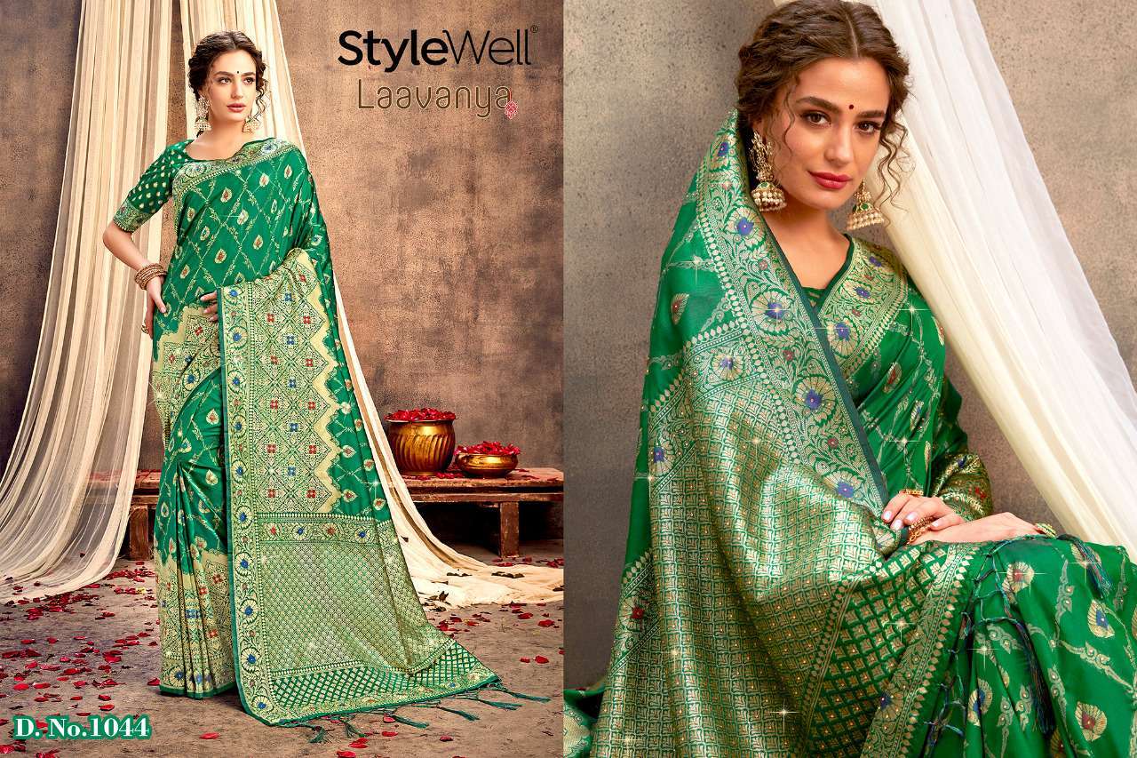 LAAVANYA VOL-2 BY STYLEWELL 1041 TO 1048 SERIES INDIAN TRADITIONAL WEAR COLLECTION BEAUTIFUL STYLISH FANCY COLORFUL PARTY WEAR & OCCASIONAL WEAR BANARASI SILK WEAVING SAREES AT WHOLESALE PRICE