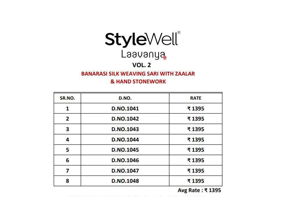 LAAVANYA VOL-2 BY STYLEWELL 1041 TO 1048 SERIES INDIAN TRADITIONAL WEAR COLLECTION BEAUTIFUL STYLISH FANCY COLORFUL PARTY WEAR & OCCASIONAL WEAR BANARASI SILK WEAVING SAREES AT WHOLESALE PRICE