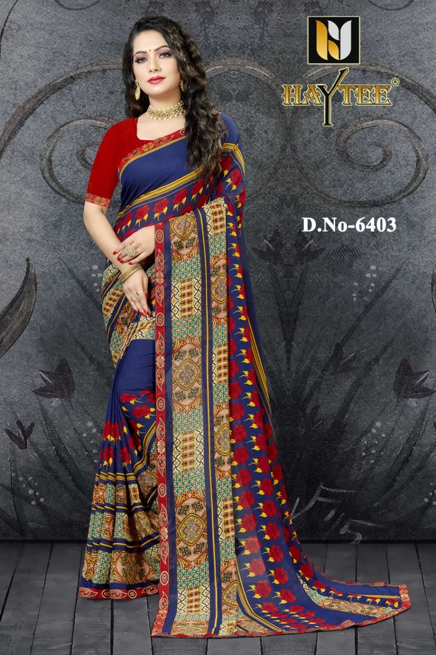 FUZZY VOL-19 BY HAYTEE 6400 TO 6407 SERIES INDIAN TRADITIONAL WEAR COLLECTION BEAUTIFUL STYLISH FANCY COLORFUL PARTY WEAR & OCCASIONAL WEAR RENIAL PRINT SAREES AT WHOLESALE PRICE