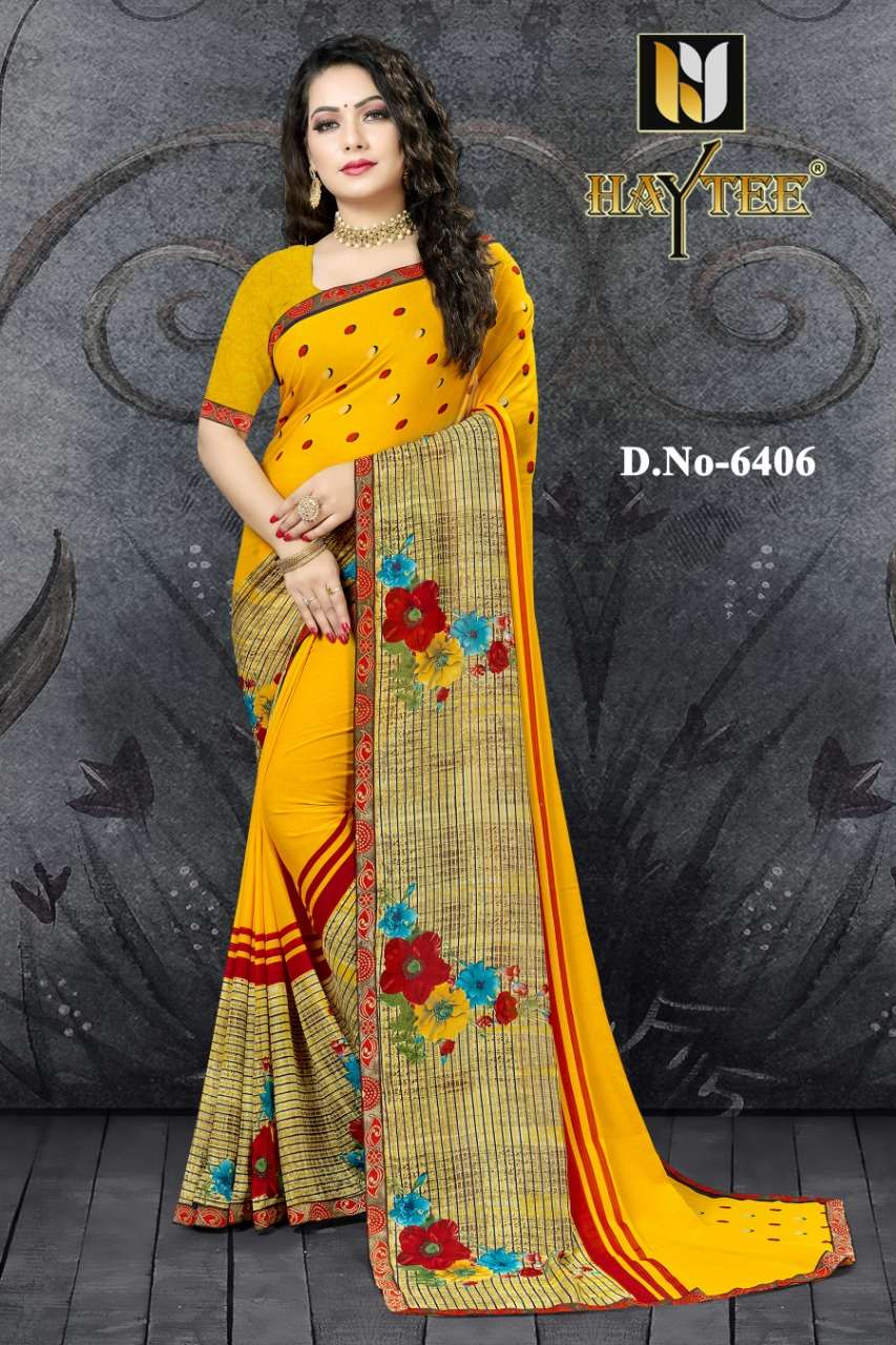 FUZZY VOL-19 BY HAYTEE 6400 TO 6407 SERIES INDIAN TRADITIONAL WEAR COLLECTION BEAUTIFUL STYLISH FANCY COLORFUL PARTY WEAR & OCCASIONAL WEAR RENIAL PRINT SAREES AT WHOLESALE PRICE