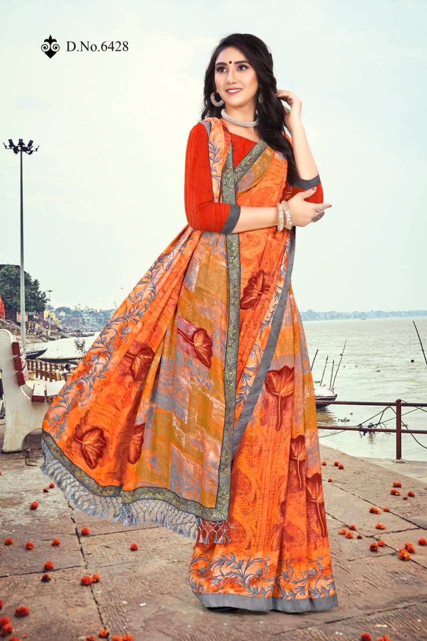 MONALISA BY HAYTEE 6428 TO 6435 SERIES INDIAN TRADITIONAL WEAR COLLECTION BEAUTIFUL STYLISH FANCY COLORFUL PARTY WEAR & OCCASIONAL WEAR RENIAL PRINT SAREES AT WHOLESALE PRICE