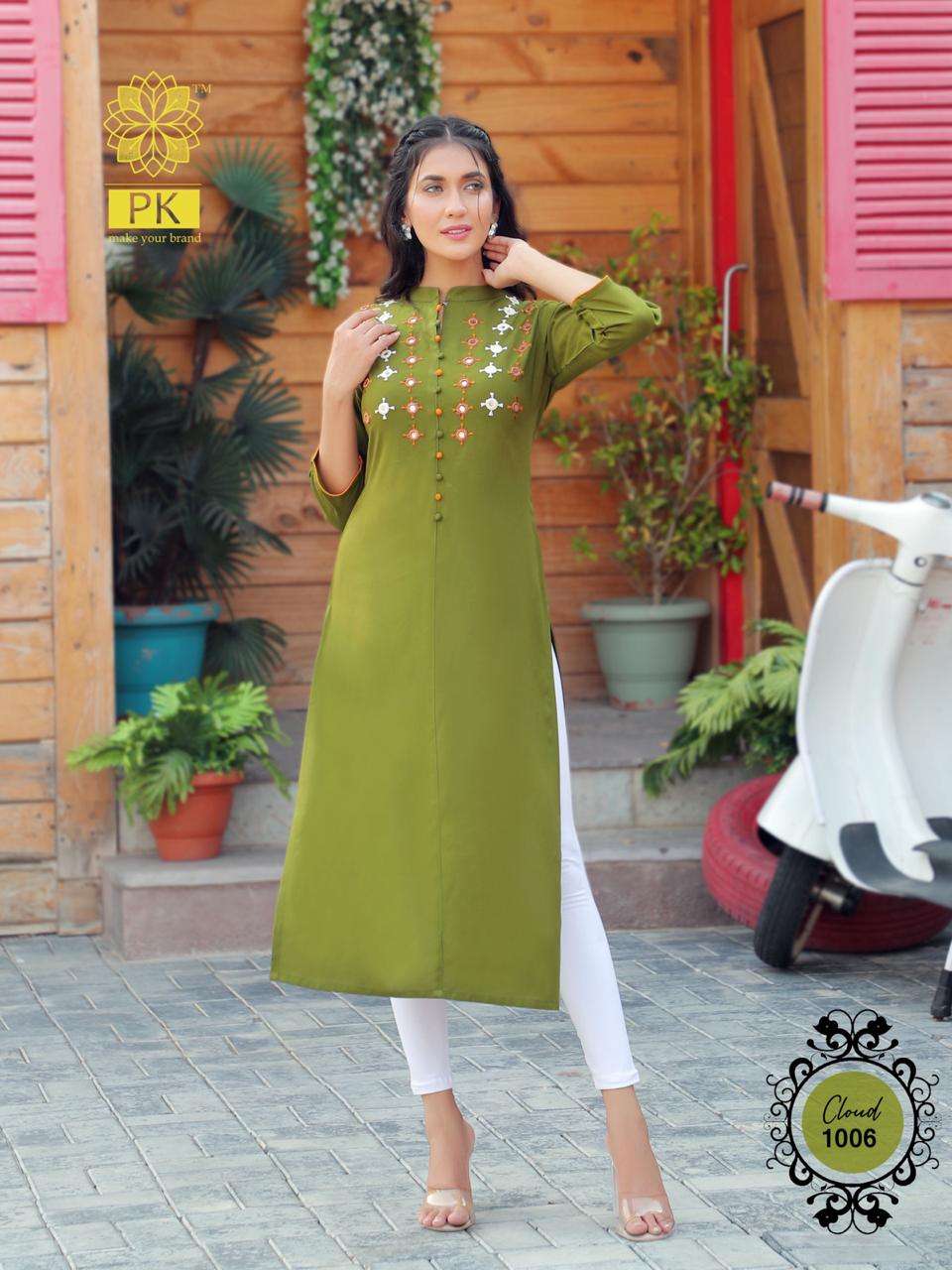 FASHION CLOUD VOL-1 BY PK 1001 TO 1006 SERIES BEAUTIFUL STYLISH FANCY COLORFUL CASUAL WEAR & ETHNIC WEAR RAYON WITH WORK KURTIS AT WHOLESALE PRICE