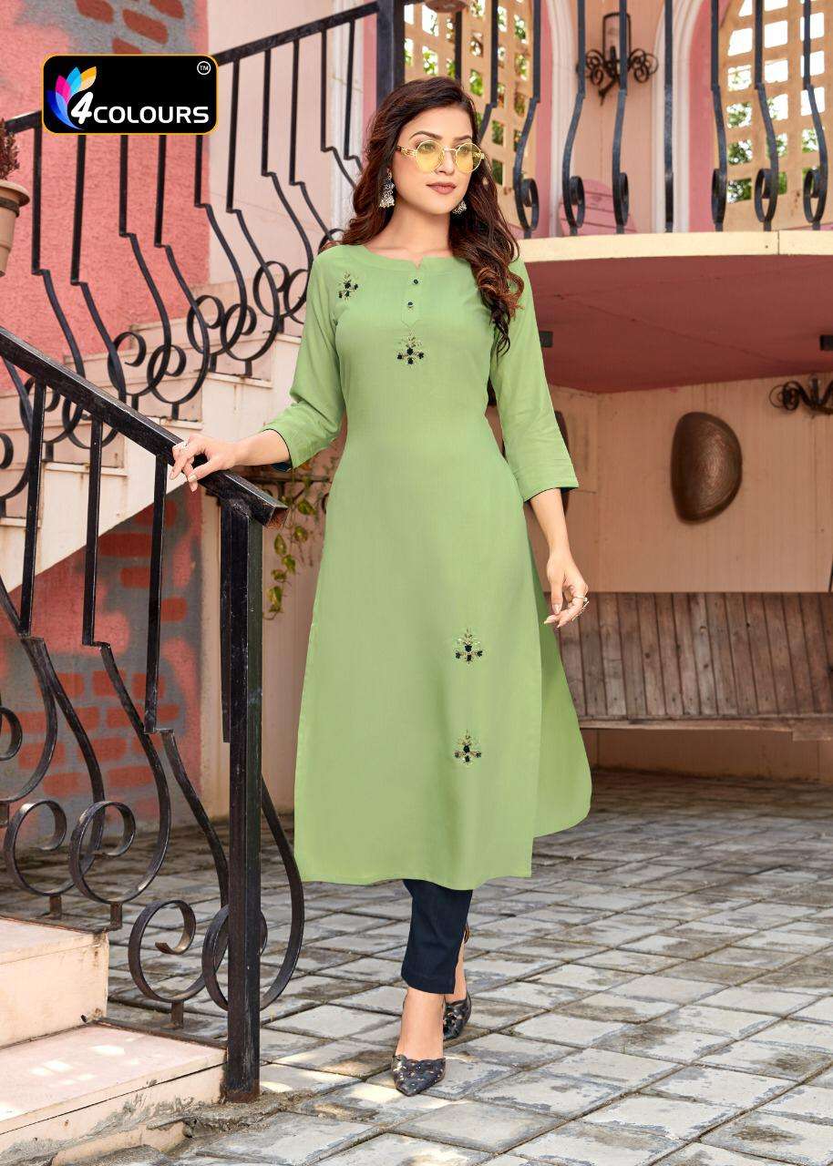 WOMANIYA BY 4 COLOURS 3001 TO 3006 SERIES STYLISH FANCY BEAUTIFUL COLORFUL CASUAL WEAR & ETHNIC WEAR HEAVY RAYON EMBROIDERED KURTIS WITH BOTTOM AT WHOLESALE PRICE