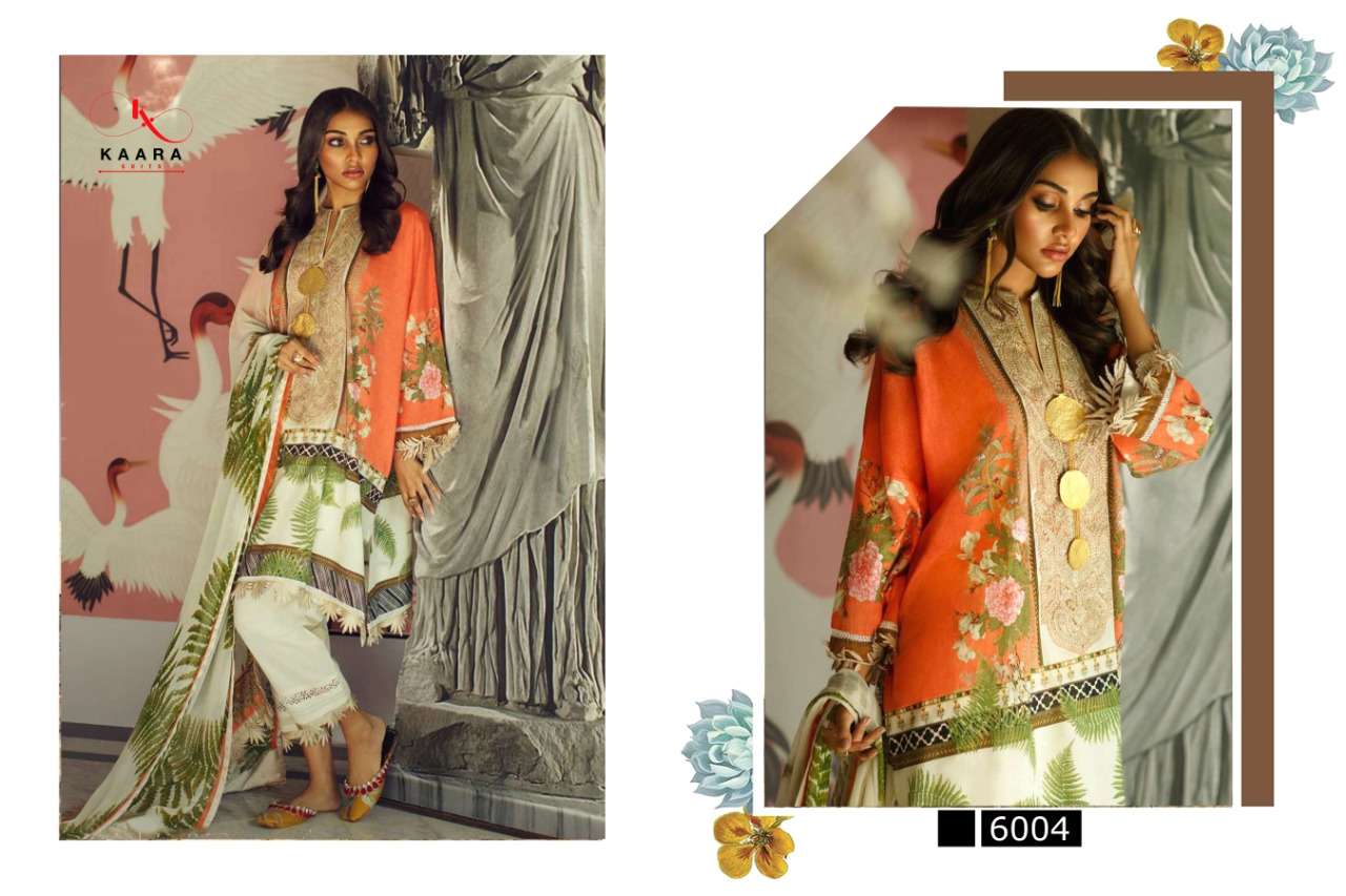 FIRDOUS WINTER COLLECTION VOL-6 BY KAARA SUITS 6001 TO 6004 SERIES DESIGNER PAKISTANI SUITS BEAUTIFUL STYLISH FANCY COLORFUL PARTY WEAR & OCCASIONAL WEAR JAM SATIN PRINT EMBROIDERY DRESSES AT WHOLESALE PRICE