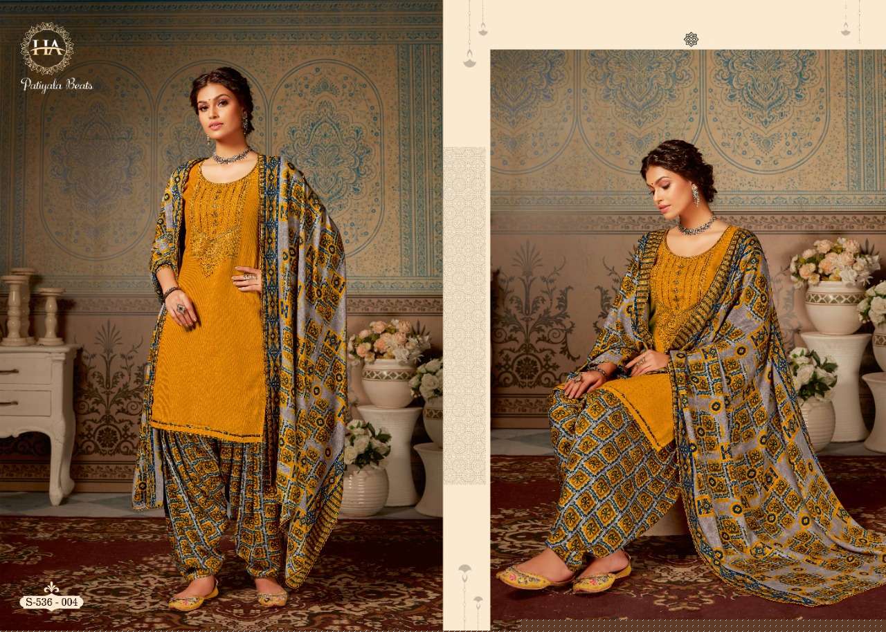 PATIYALA BEATS BY HARSHIT FASHION HUB 536-001 TO 536-010 SERIES DESIGNER FESTIVE SUITS COLLECTION BEAUTIFUL STYLISH FANCY COLORFUL PARTY WEAR & OCCASIONAL WEAR PURE PASHMINA EMBROIDERED DRESSES AT WHOLESALE PRICE