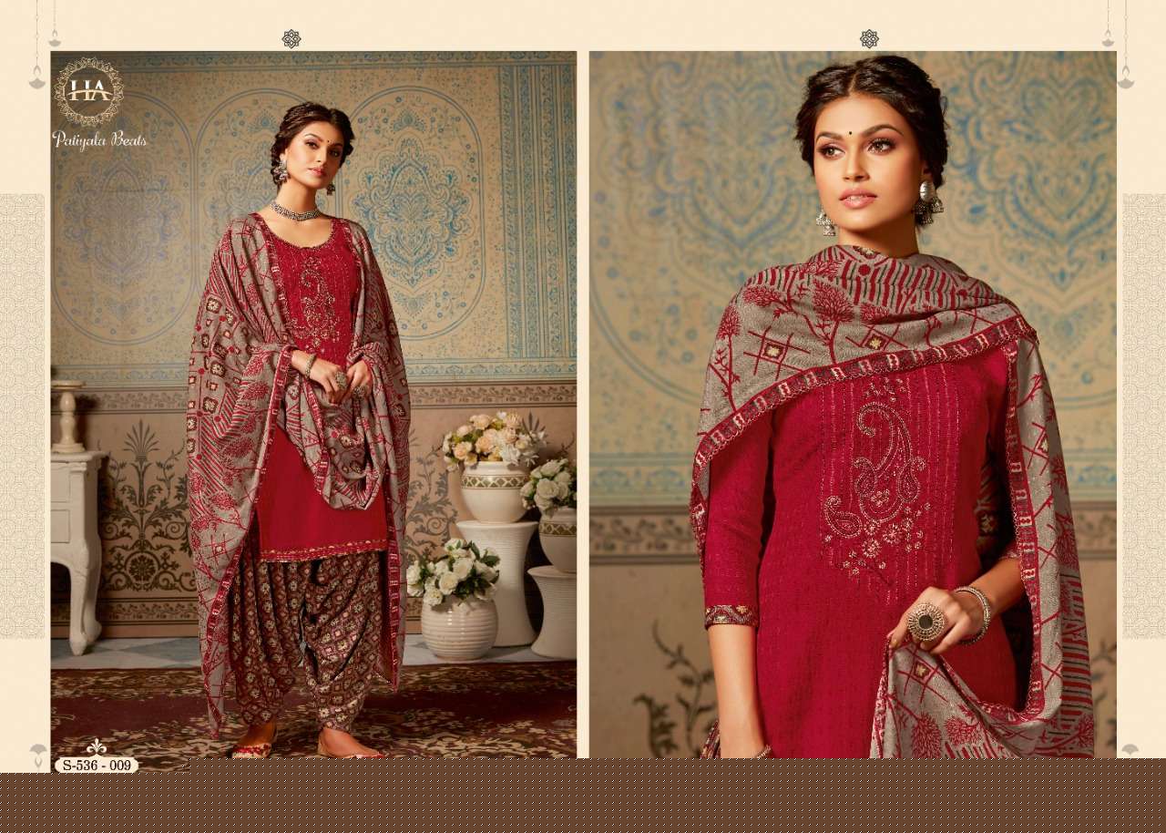 PATIYALA BEATS BY HARSHIT FASHION HUB 536-001 TO 536-010 SERIES DESIGNER FESTIVE SUITS COLLECTION BEAUTIFUL STYLISH FANCY COLORFUL PARTY WEAR & OCCASIONAL WEAR PURE PASHMINA EMBROIDERED DRESSES AT WHOLESALE PRICE