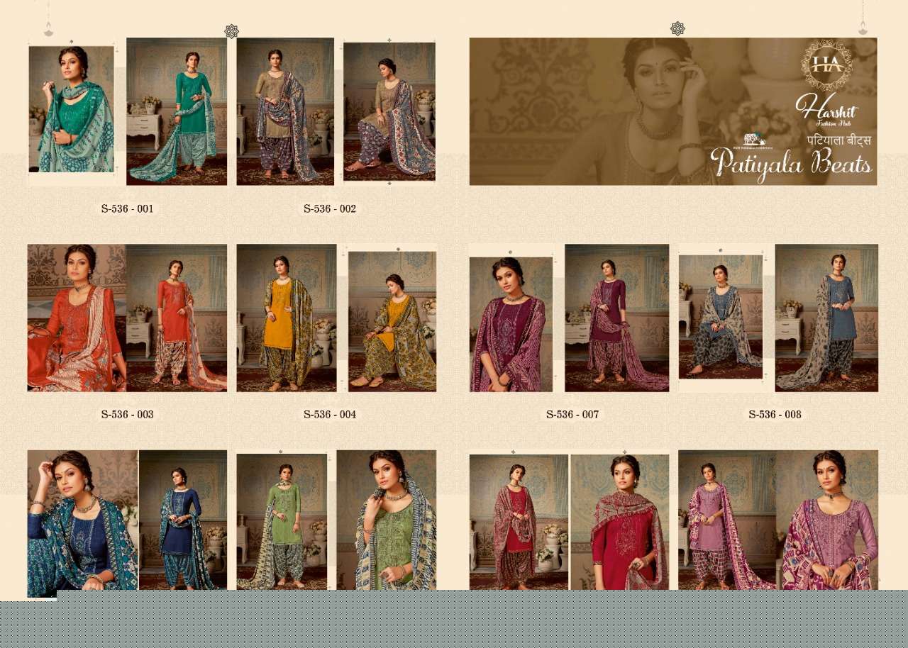 PATIYALA BEATS BY HARSHIT FASHION HUB 536-001 TO 536-010 SERIES DESIGNER FESTIVE SUITS COLLECTION BEAUTIFUL STYLISH FANCY COLORFUL PARTY WEAR & OCCASIONAL WEAR PURE PASHMINA EMBROIDERED DRESSES AT WHOLESALE PRICE