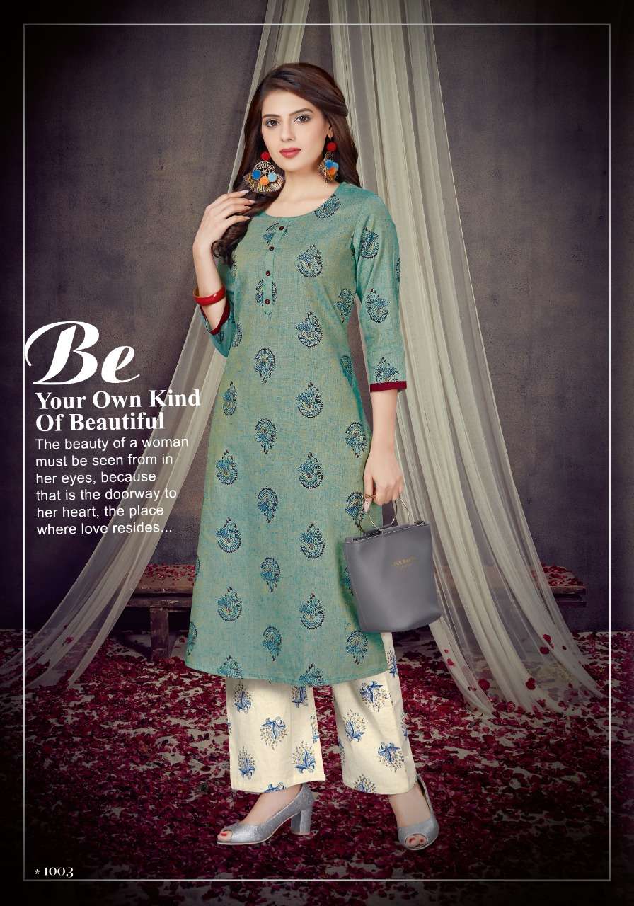 CANDY BY ALISHKA FASHION 1001 TO 1005 SERIES STYLISH FANCY BEAUTIFUL COLORFUL CASUAL WEAR & ETHNIC WEAR COTTON KURTIS WITH BOTTOM AT WHOLESALE PRICE
