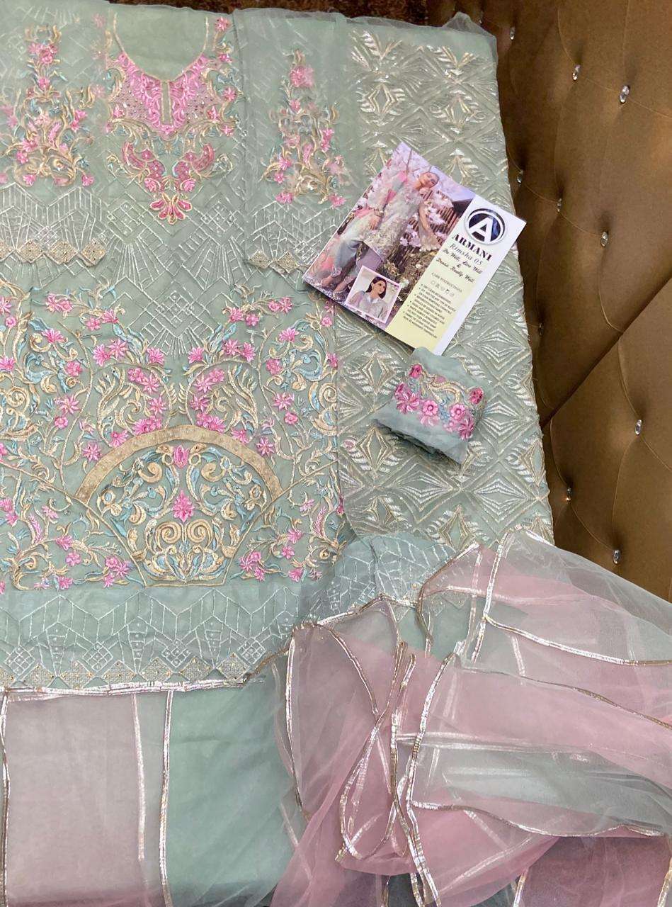 RIMSHA 05 BY ARMANI Z PAKISTANI SUITS BEAUTIFUL FANCY COLORFUL STYLISH PARTY WEAR & OCCASIONAL WEAR BUTTERFLY NET WITH EMBROIDERY DRESSES AT WHOLESALE PRICE