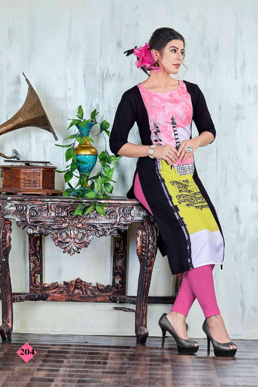 HAZEL VOL-4 BY N4U 201 TO 206 SERIES BEAUTIFUL STYLISH FANCY COLORFUL CASUAL WEAR & ETHNIC WEAR VISCOSE RAYON KURTIS AT WHOLESALE PRICE