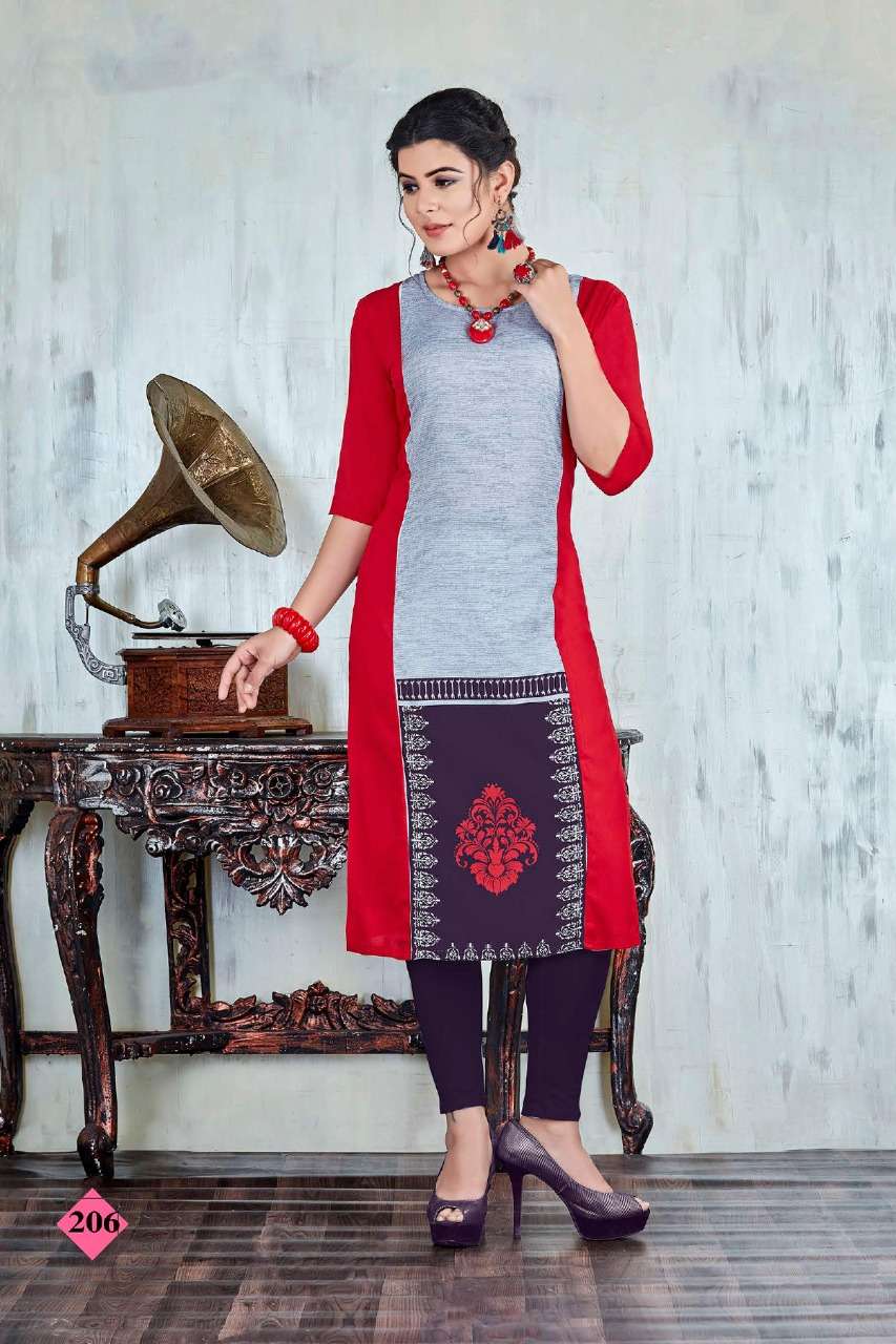 HAZEL VOL-4 BY N4U 201 TO 206 SERIES BEAUTIFUL STYLISH FANCY COLORFUL CASUAL WEAR & ETHNIC WEAR VISCOSE RAYON KURTIS AT WHOLESALE PRICE
