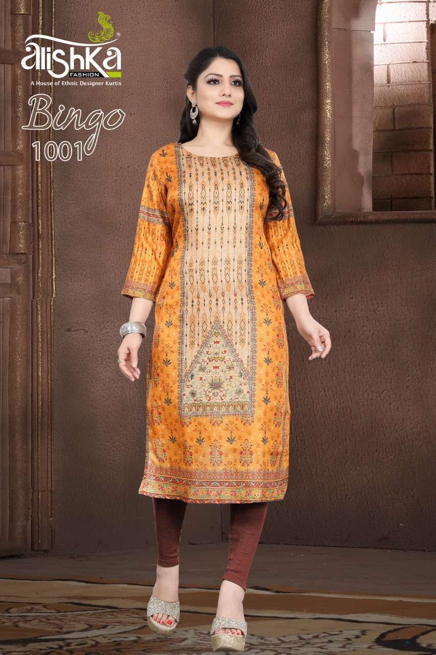 BINGO BY ALISHKA FASHION 1001 TO 1004 SERIES STYLISH FANCY BEAUTIFUL COLORFUL CASUAL WEAR & ETHNIC WEAR TUSSAR SILK KURTIS WITH BOTTOM AT WHOLESALE PRICE