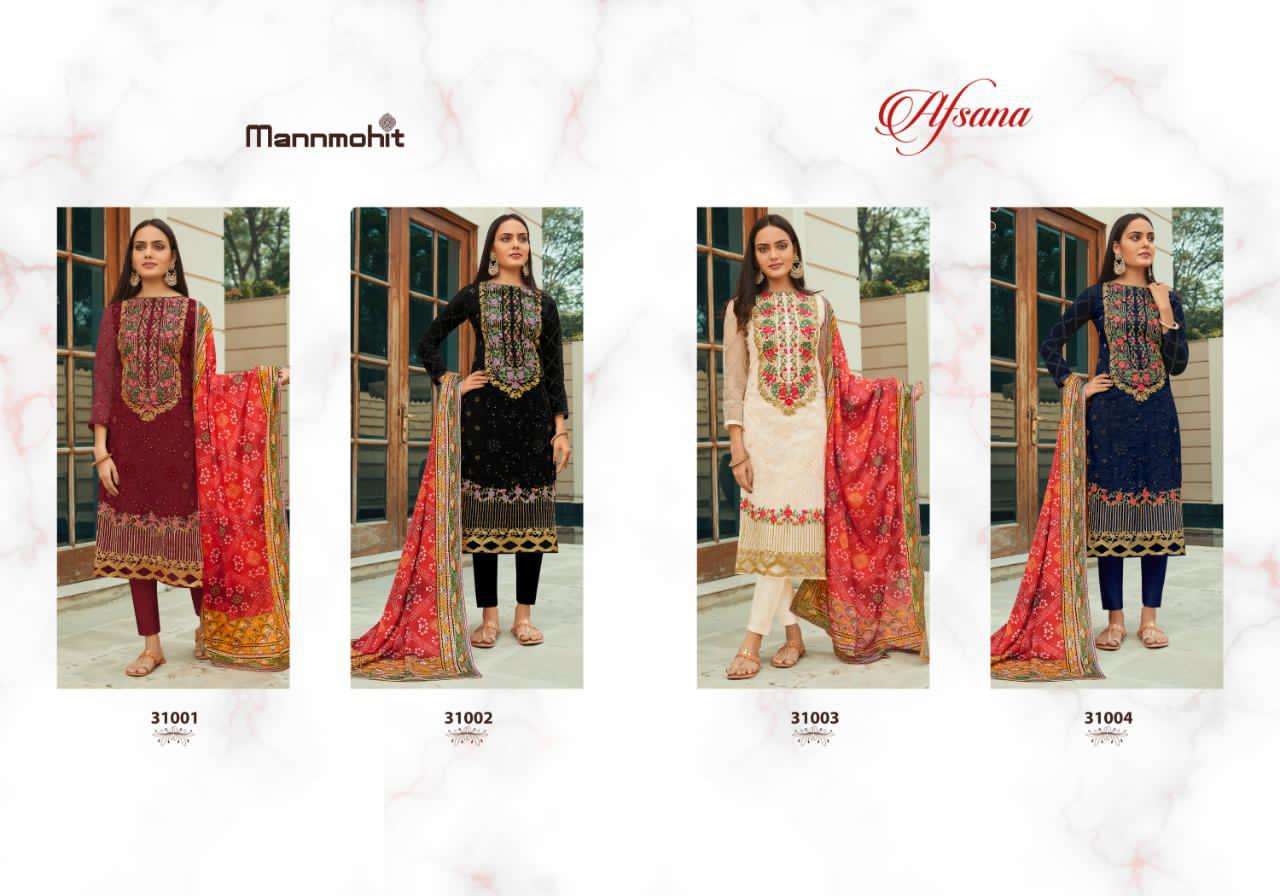 AFSANA BY MANNMOHIT 32001 TO 32004 SERIES BEAUTIFUL SUITS STYLISH FANCY COLORFUL PARTY WEAR & OCCASIONAL WEAR PURE NET EMBROIDERED DRESSES AT WHOLESALE PRICE