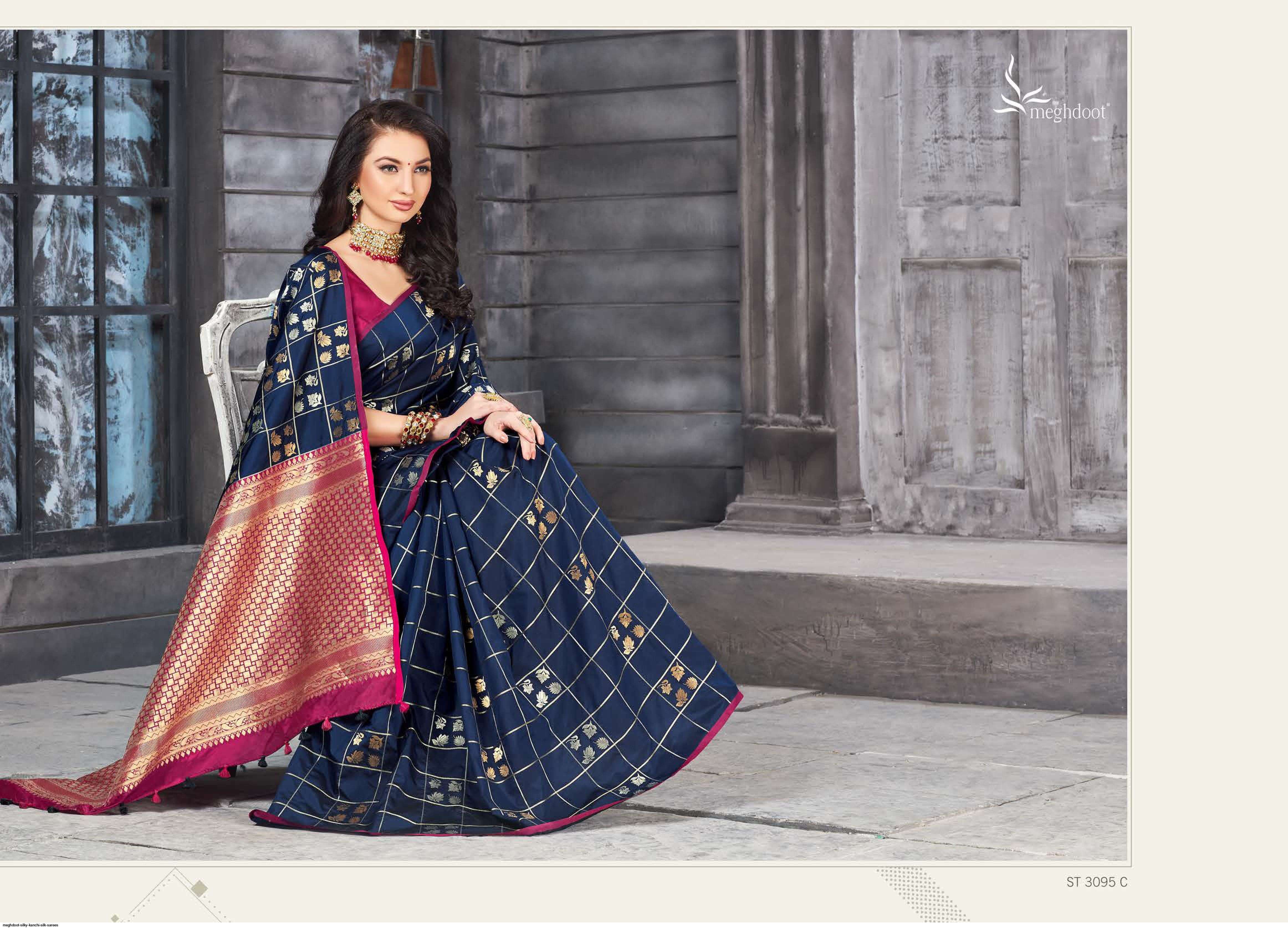 SILKY BY MOGHDOOT INDIAN TRADITIONAL WEAR COLLECTION BEAUTIFUL STYLISH FANCY COLORFUL PARTY WEAR & OCCASIONAL WEAR KANCHI SILK SAREES AT WHOLESALE PRICE