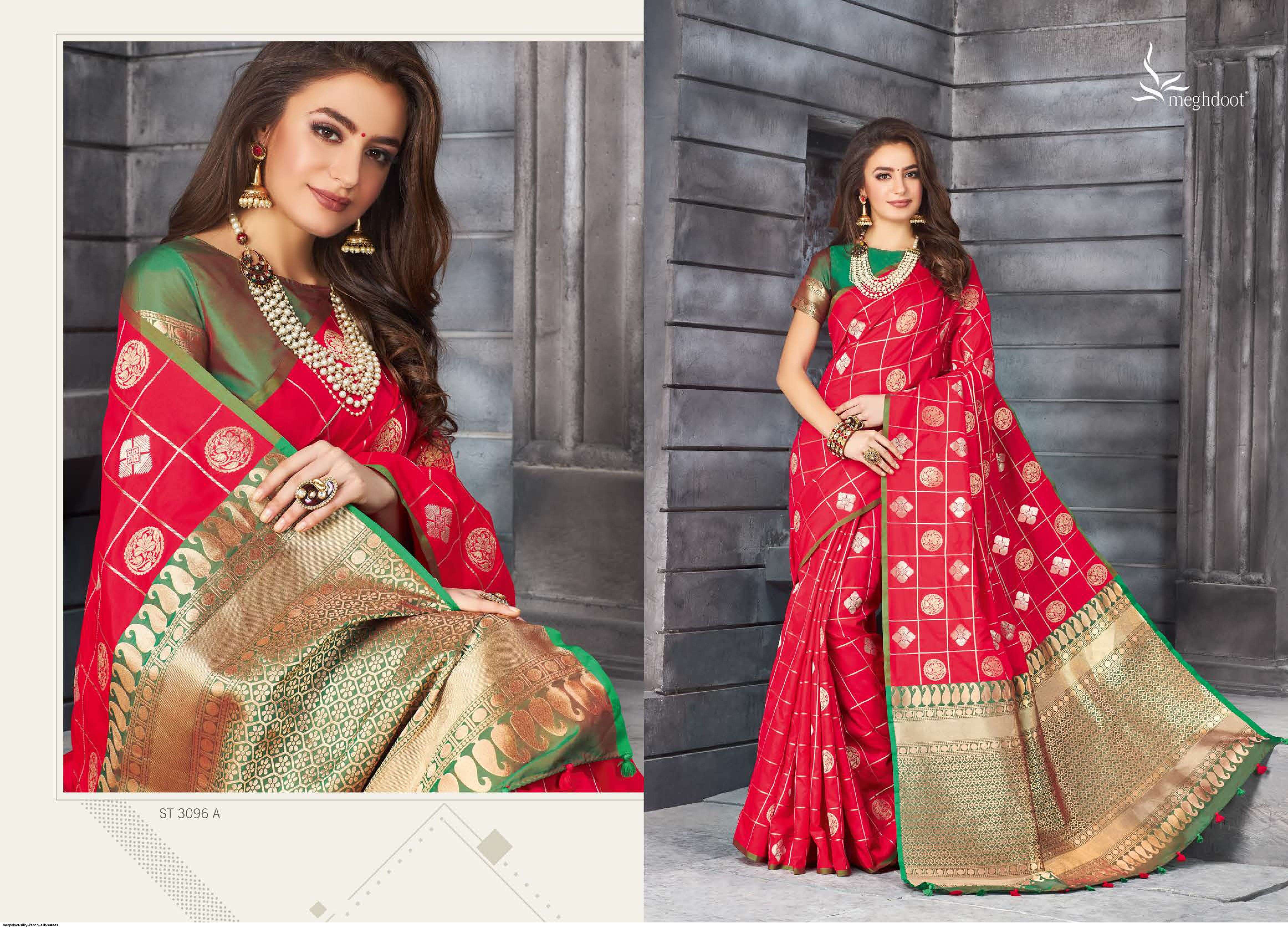SILKY BY MOGHDOOT INDIAN TRADITIONAL WEAR COLLECTION BEAUTIFUL STYLISH FANCY COLORFUL PARTY WEAR & OCCASIONAL WEAR KANCHI SILK SAREES AT WHOLESALE PRICE