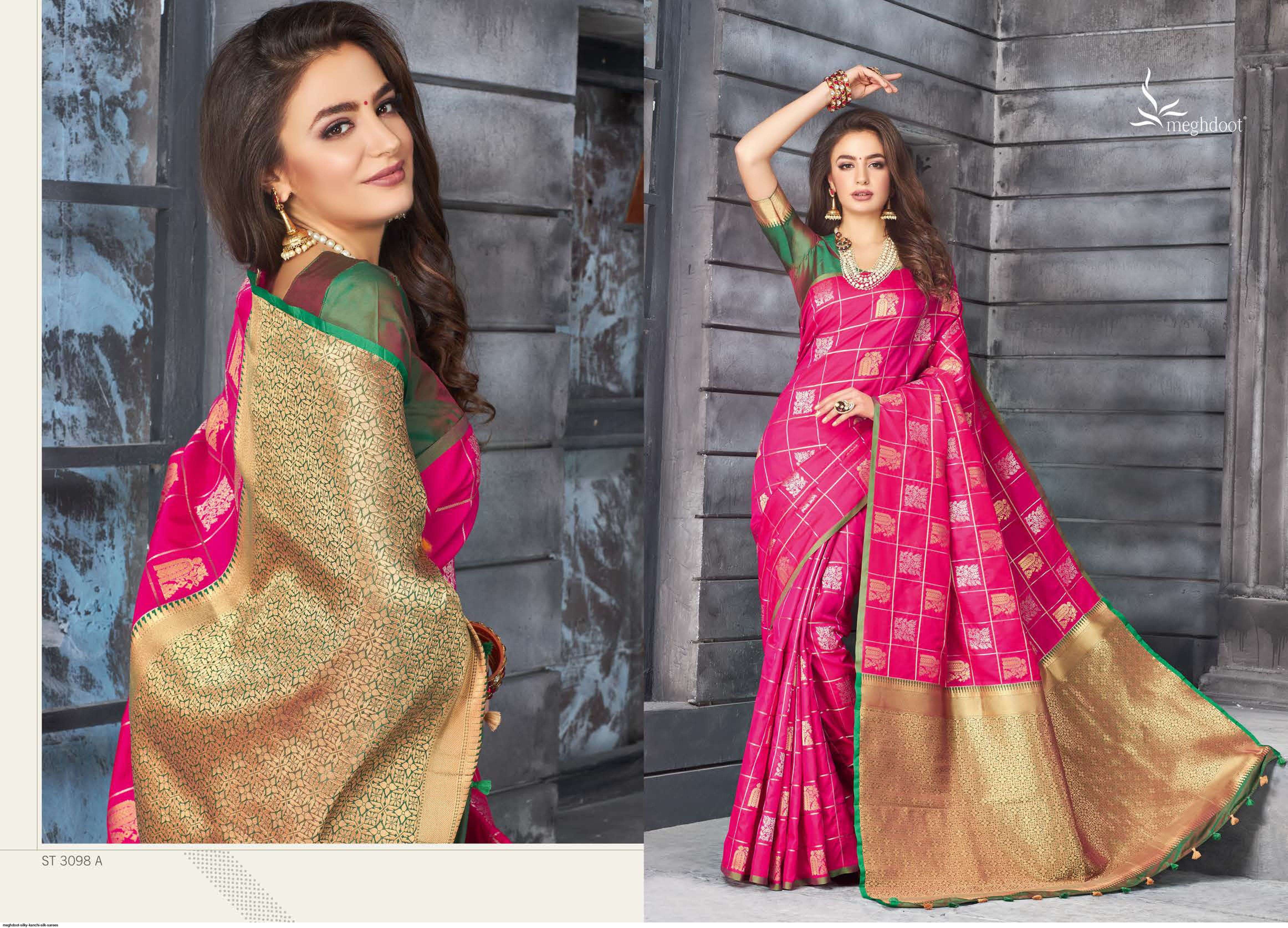 SILKY BY MOGHDOOT INDIAN TRADITIONAL WEAR COLLECTION BEAUTIFUL STYLISH FANCY COLORFUL PARTY WEAR & OCCASIONAL WEAR KANCHI SILK SAREES AT WHOLESALE PRICE