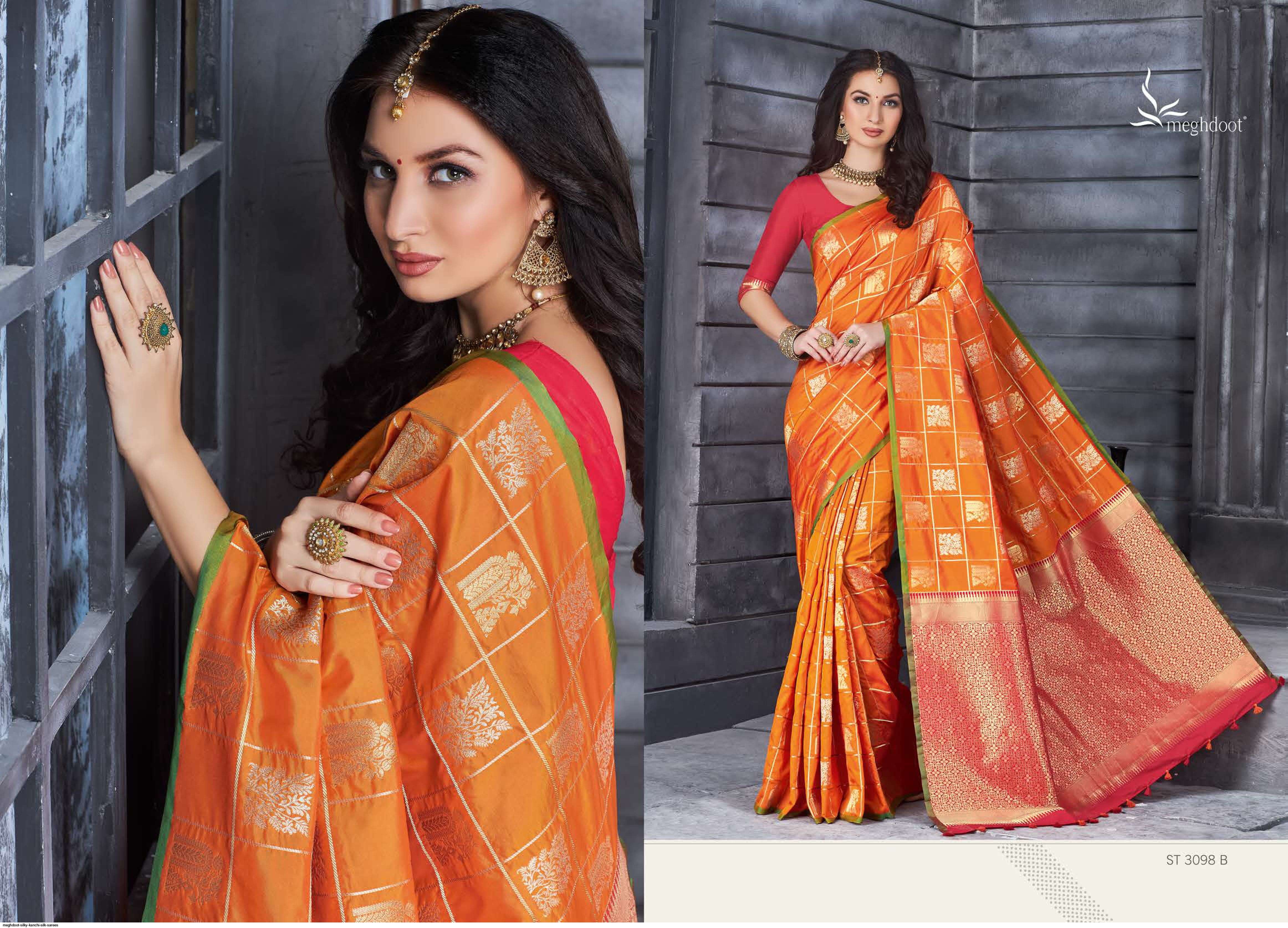 SILKY BY MOGHDOOT INDIAN TRADITIONAL WEAR COLLECTION BEAUTIFUL STYLISH FANCY COLORFUL PARTY WEAR & OCCASIONAL WEAR KANCHI SILK SAREES AT WHOLESALE PRICE