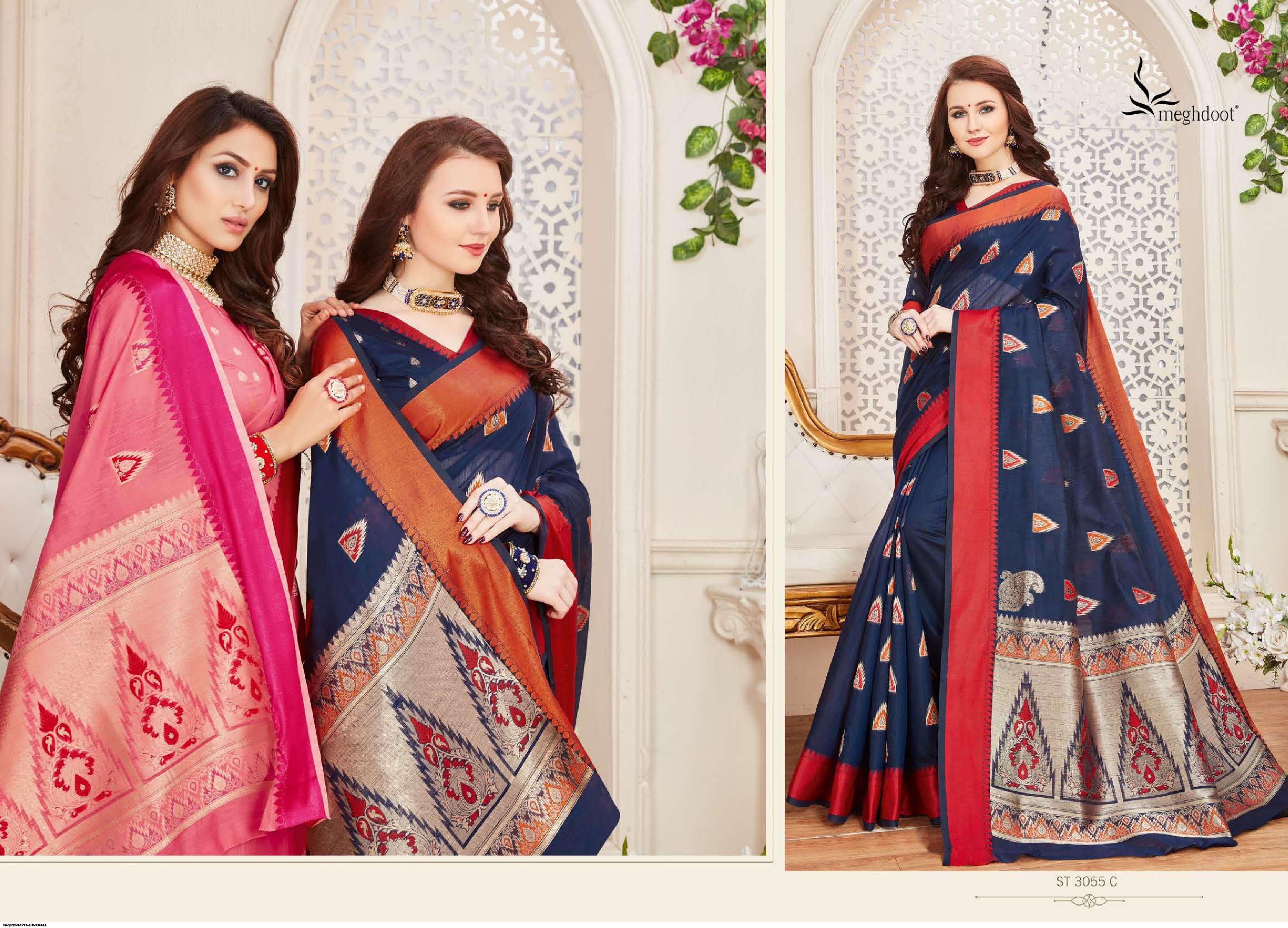 FLORA BY MEGHDOOT INDIAN TRADITIONAL WEAR COLLECTION BEAUTIFUL STYLISH FANCY COLORFUL PARTY WEAR & OCCASIONAL WEAR JUTE SILK SAREES AT WHOLESALE PRICE