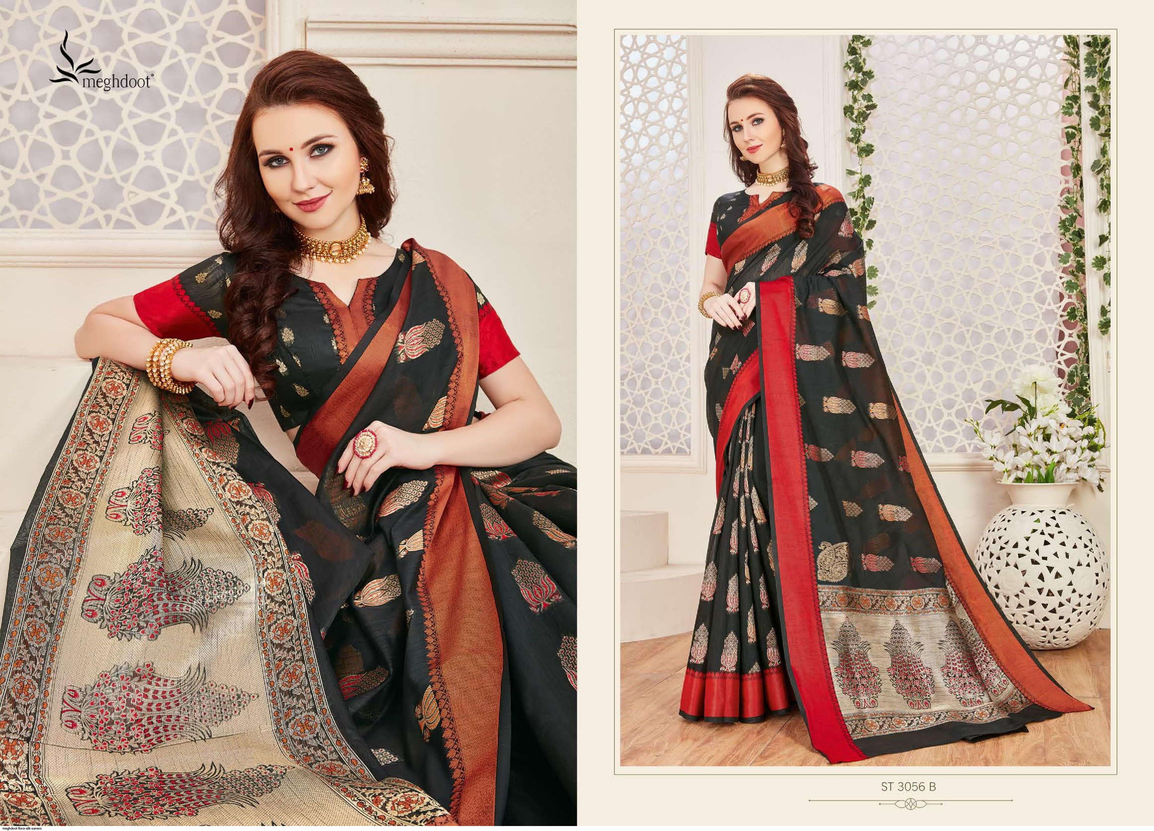 FLORA BY MEGHDOOT INDIAN TRADITIONAL WEAR COLLECTION BEAUTIFUL STYLISH FANCY COLORFUL PARTY WEAR & OCCASIONAL WEAR JUTE SILK SAREES AT WHOLESALE PRICE