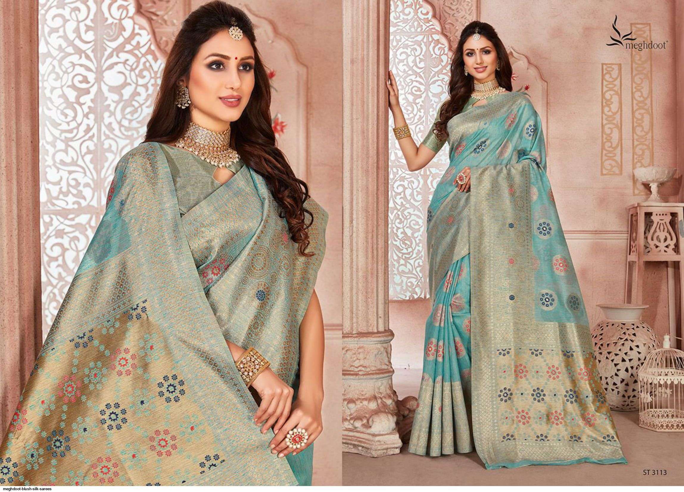 BLUSH BY MOGHDOOT INDIAN TRADITIONAL WEAR COLLECTION BEAUTIFUL STYLISH FANCY COLORFUL PARTY WEAR & OCCASIONAL WEAR JUTE SILK SAREES AT WHOLESALE PRICE