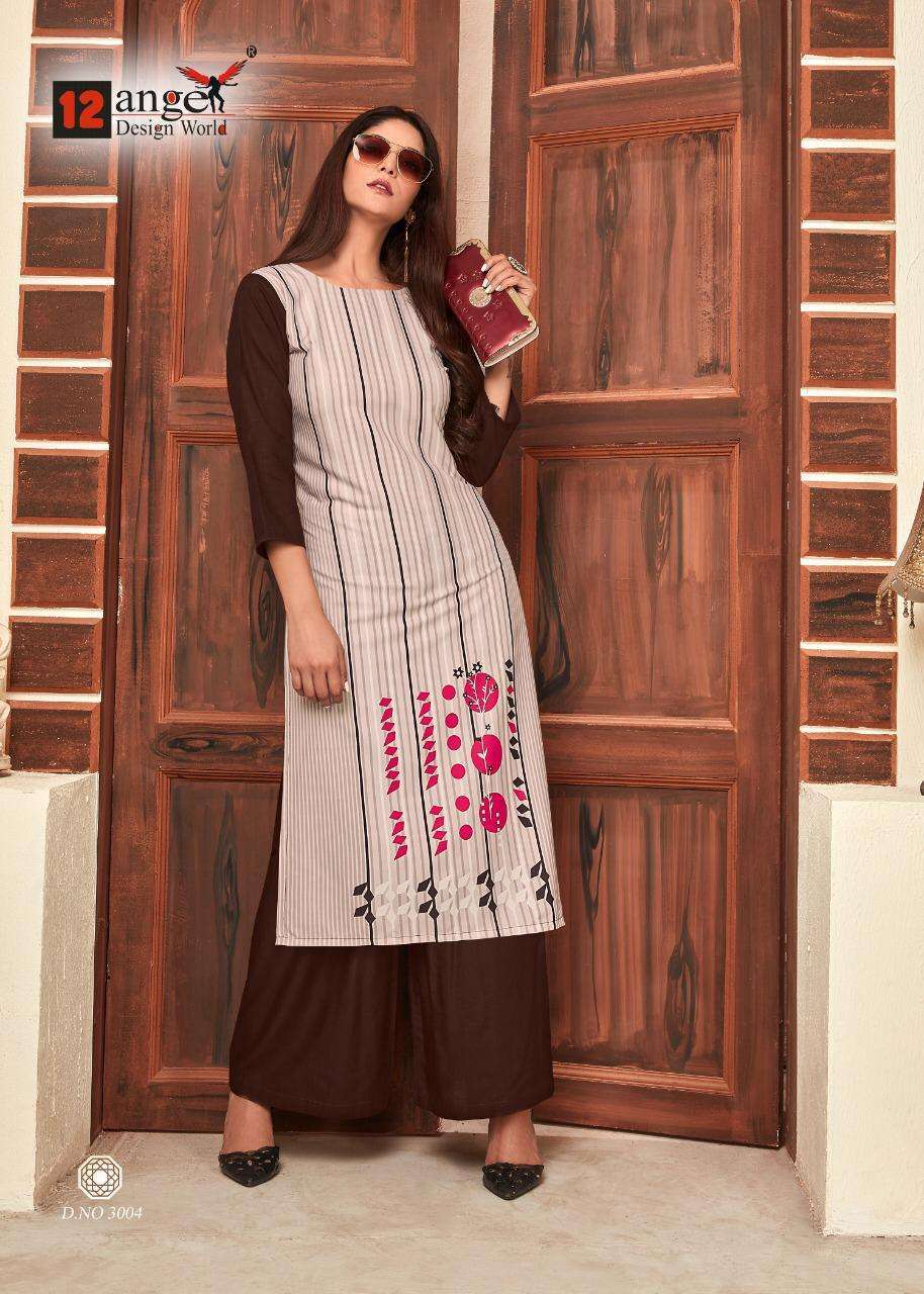 HERITAGE VOL-8 BY 12 ANGEL 3001 TO 3008 SERIES STYLISH FANCY BEAUTIFUL COLORFUL CASUAL WEAR & ETHNIC WEAR RAYON 14 KG KURTIS WITH BOTTOM AT WHOLESALE PRICE